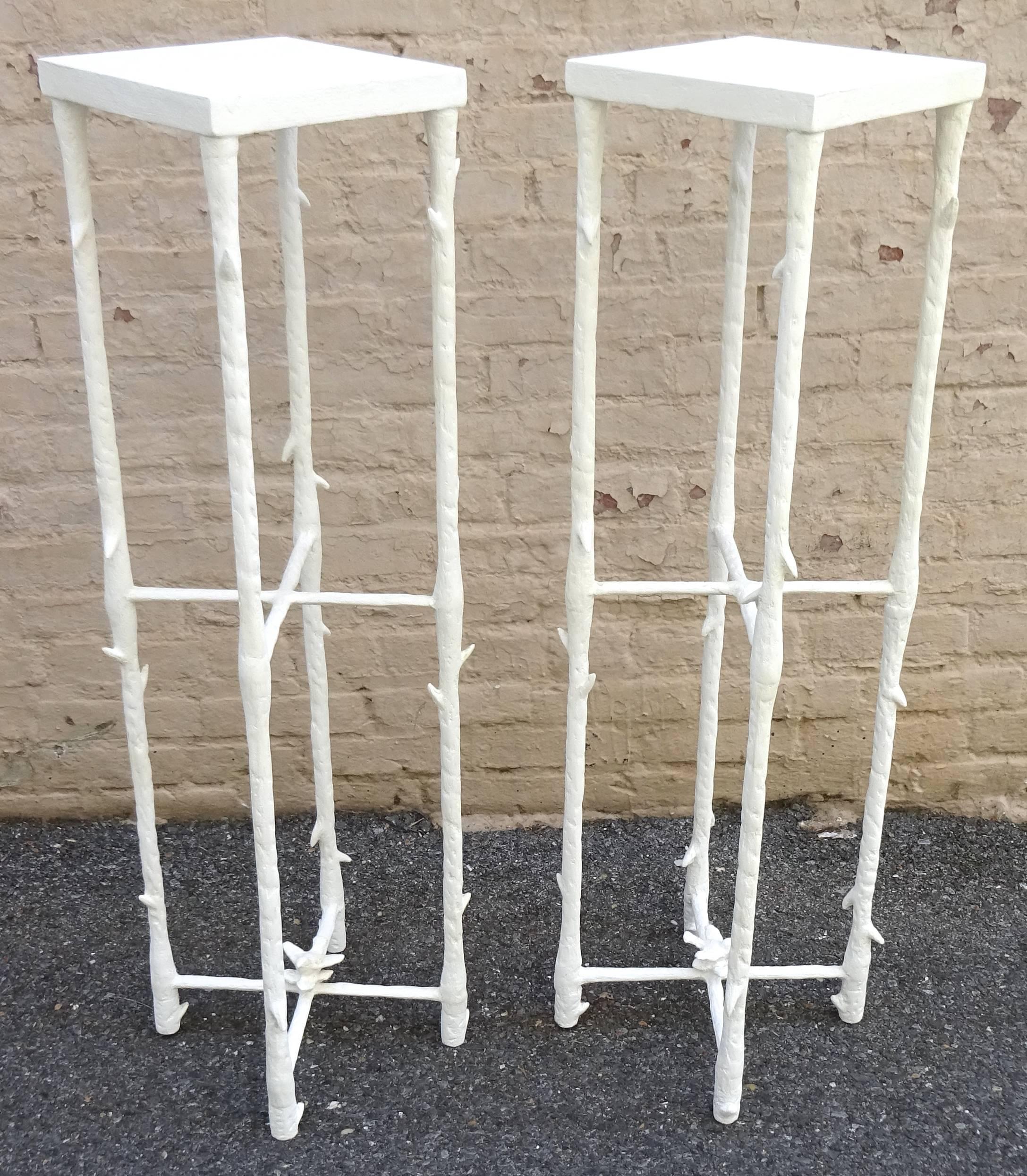 American Tall Sculptural Pair of 1960s Plaster White Pedestals after Giacometti
