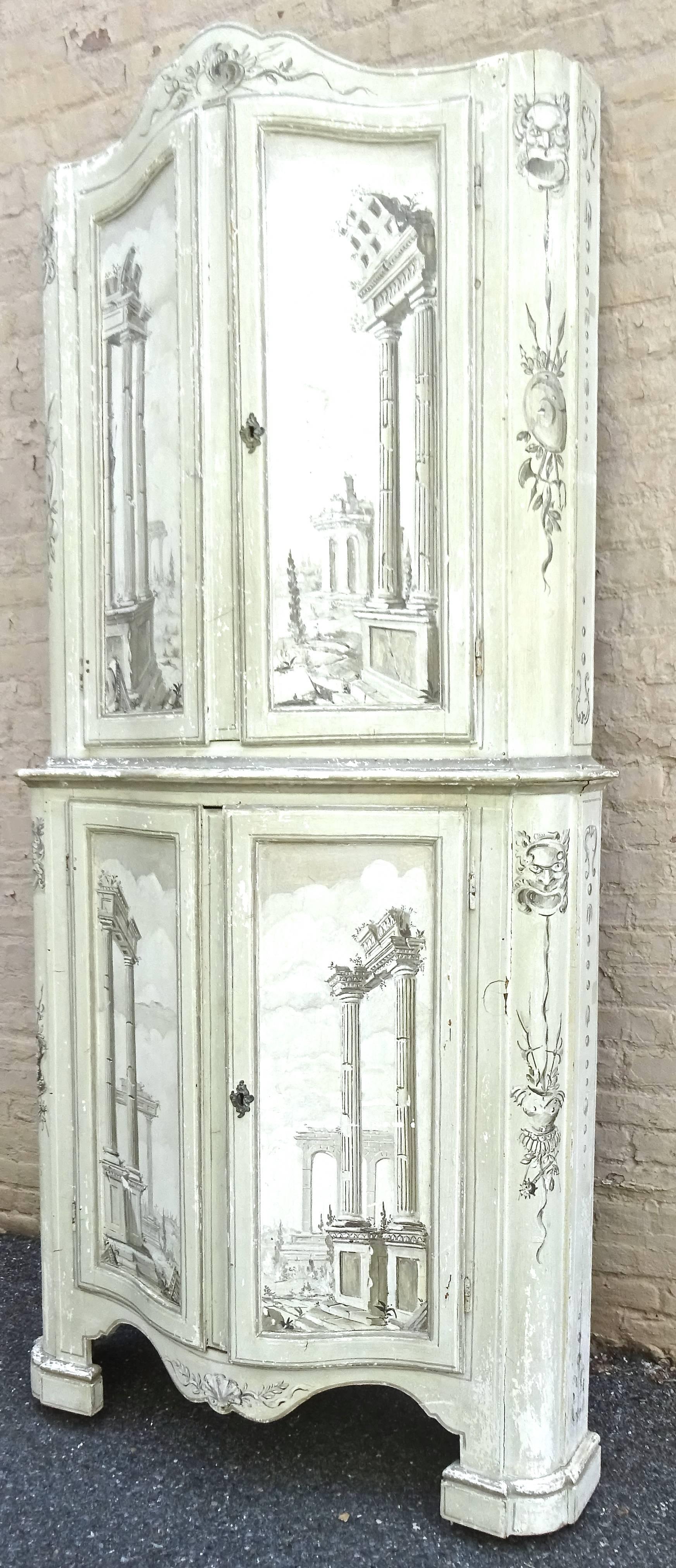 Fabulous tall 19th century Italian Grisailles painted cabinet.