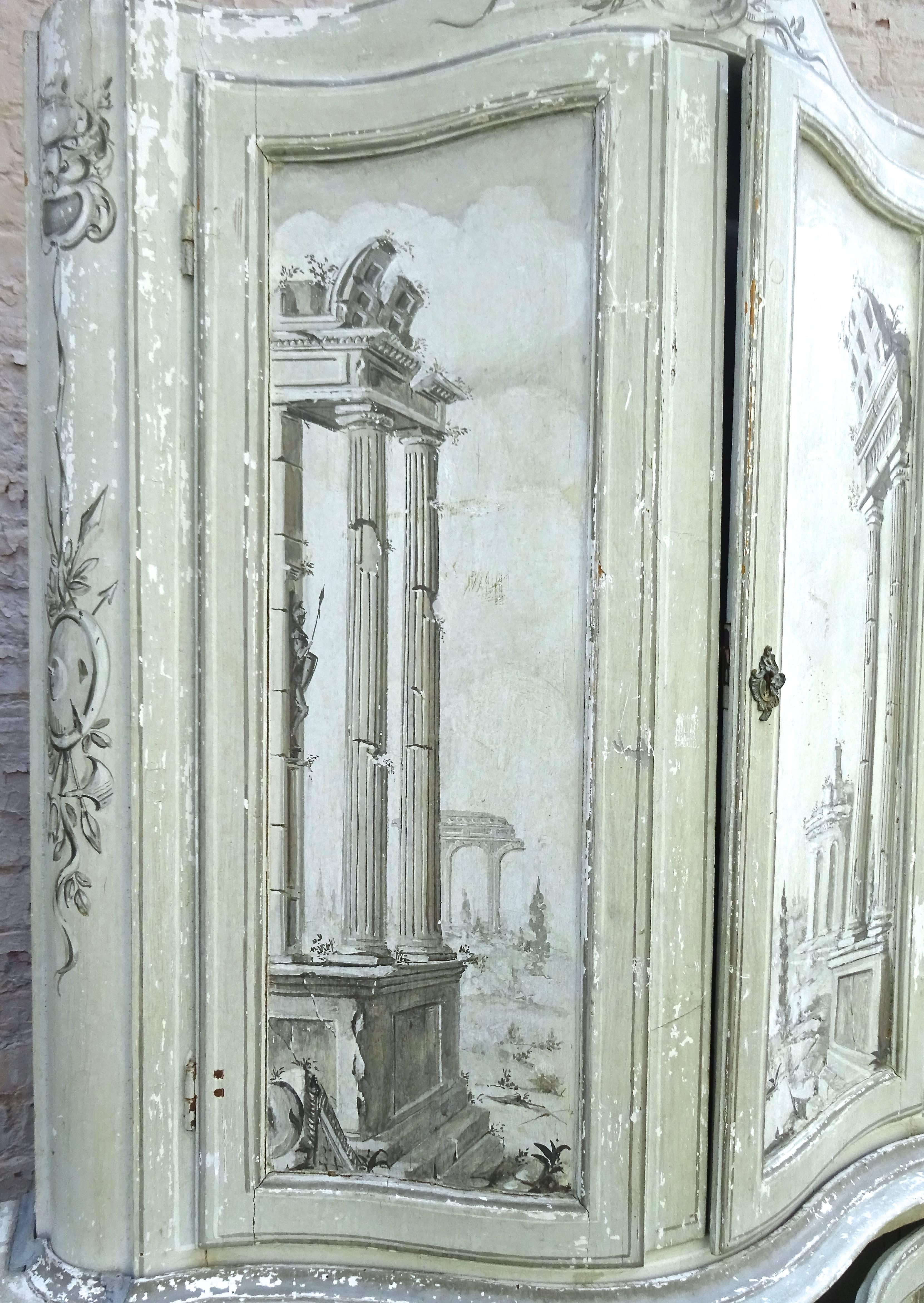 Fabulous Tall 19th Century Italian Grisailles Painted Cabinet 1