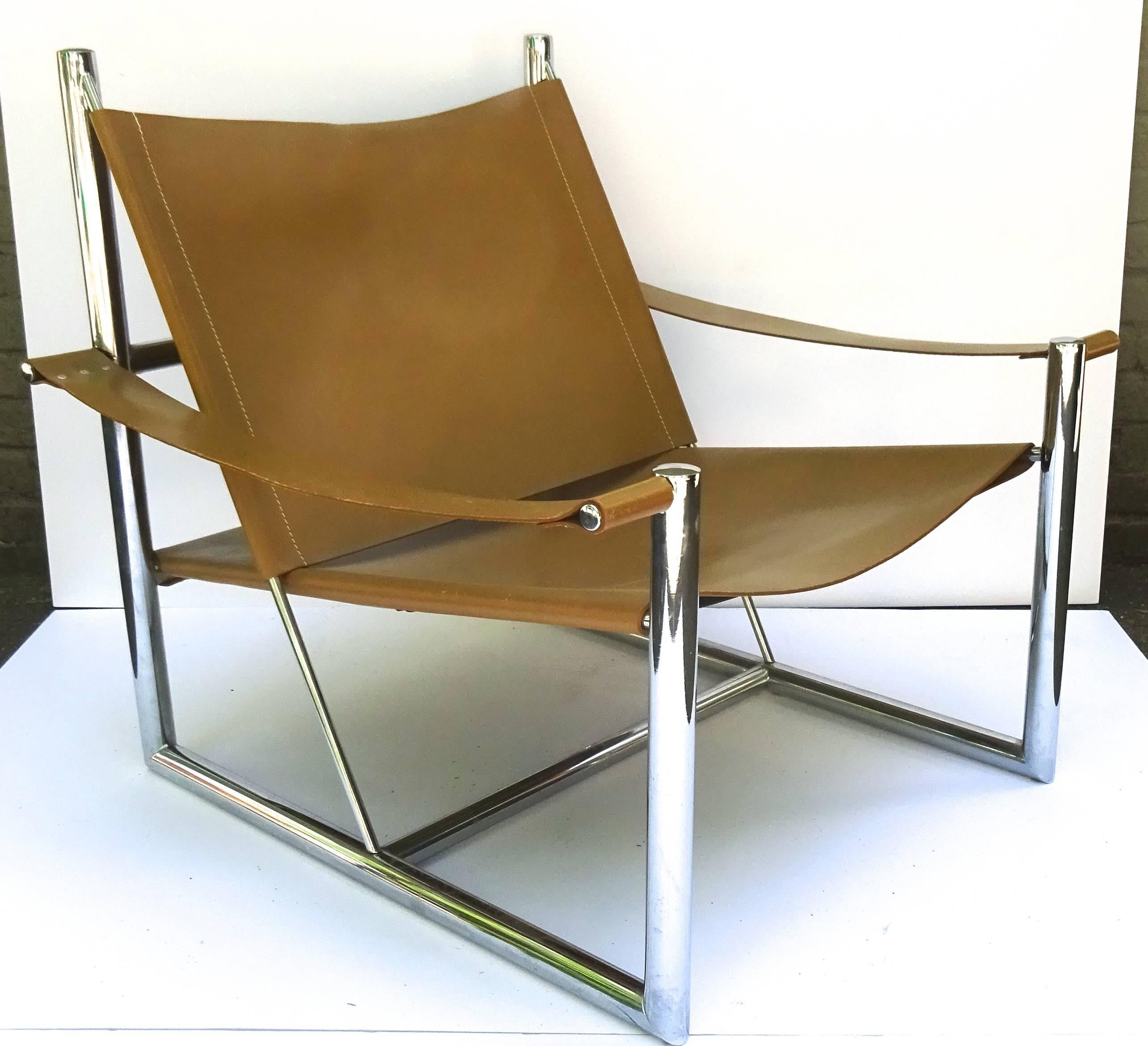 Architectural 1970s Milo Baughman Leather and Chrome Lounge Chair In Excellent Condition In Washington, DC