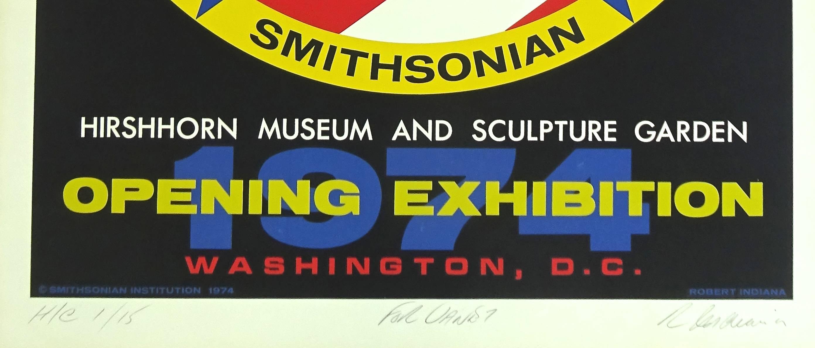 American Graphic 1970s Signed Robert Indiana Hirshhorn Museum Opening Silkscreen, 1974