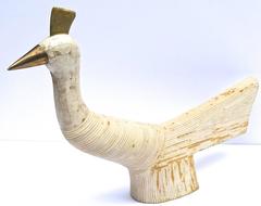 Large 1970s Rattan and Marble Peacock Sculpture