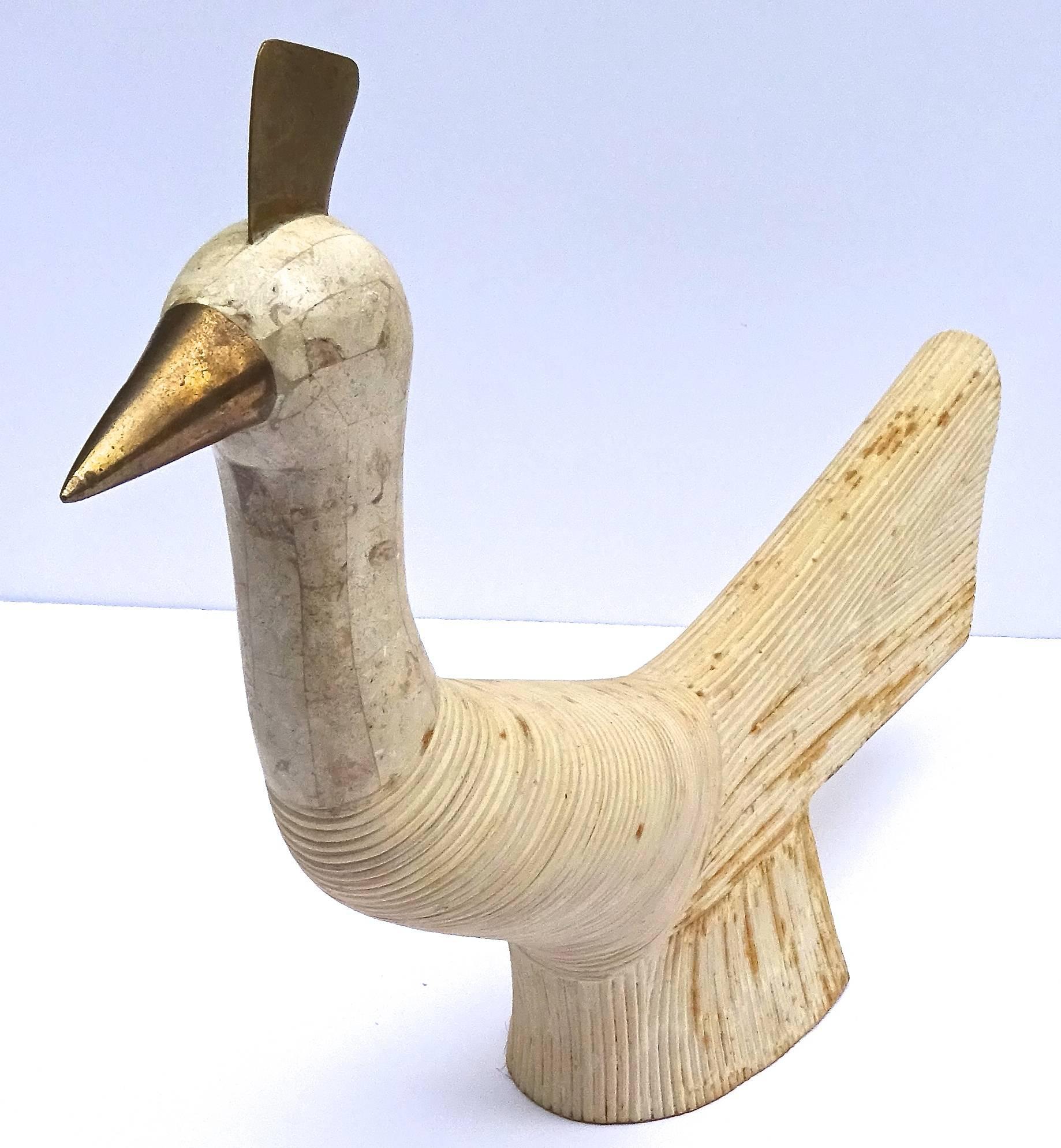 Late 20th Century Large 1970s Rattan and Marble Peacock Sculpture