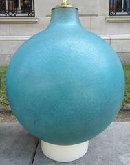 Monumental Pair of 1970s Aqua Blue Art Pottery Table Lamps