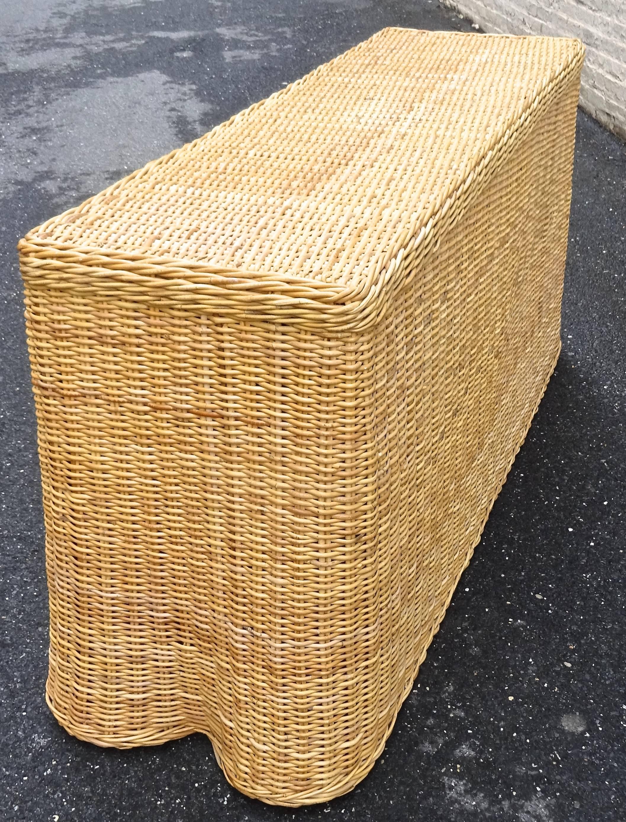 Late 20th Century Chic Trompe L'oeil Draped Wicker Console Table, 1970s