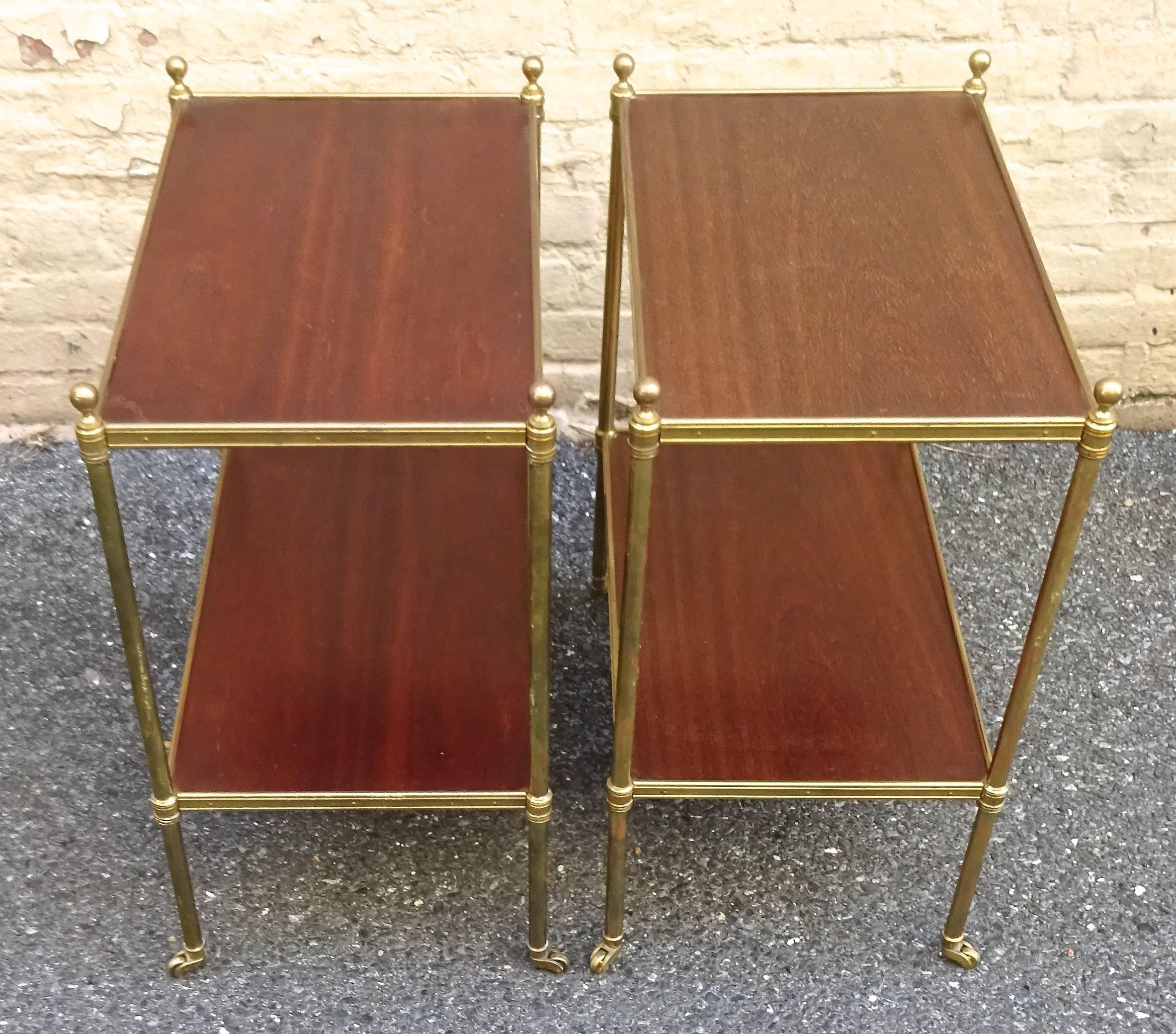 Chic Pair of 1960s, Italian Regency Style Mahogany and Brass Side Tables In Excellent Condition In Washington, DC