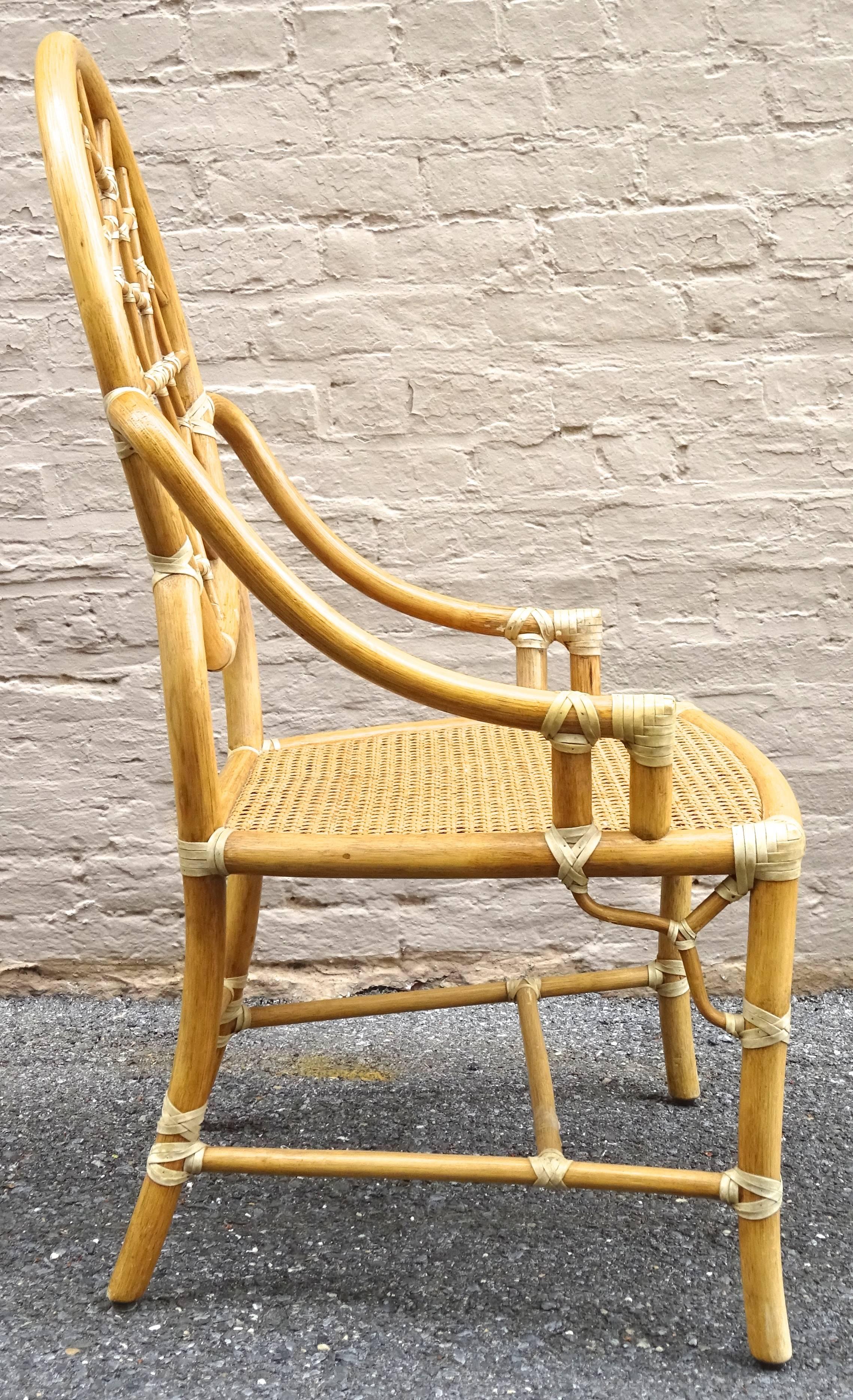 Chic Set of Four of 1970s McGuire Chinoiserie Wrapped Rattan Dining Chairs In Excellent Condition For Sale In Washington, DC