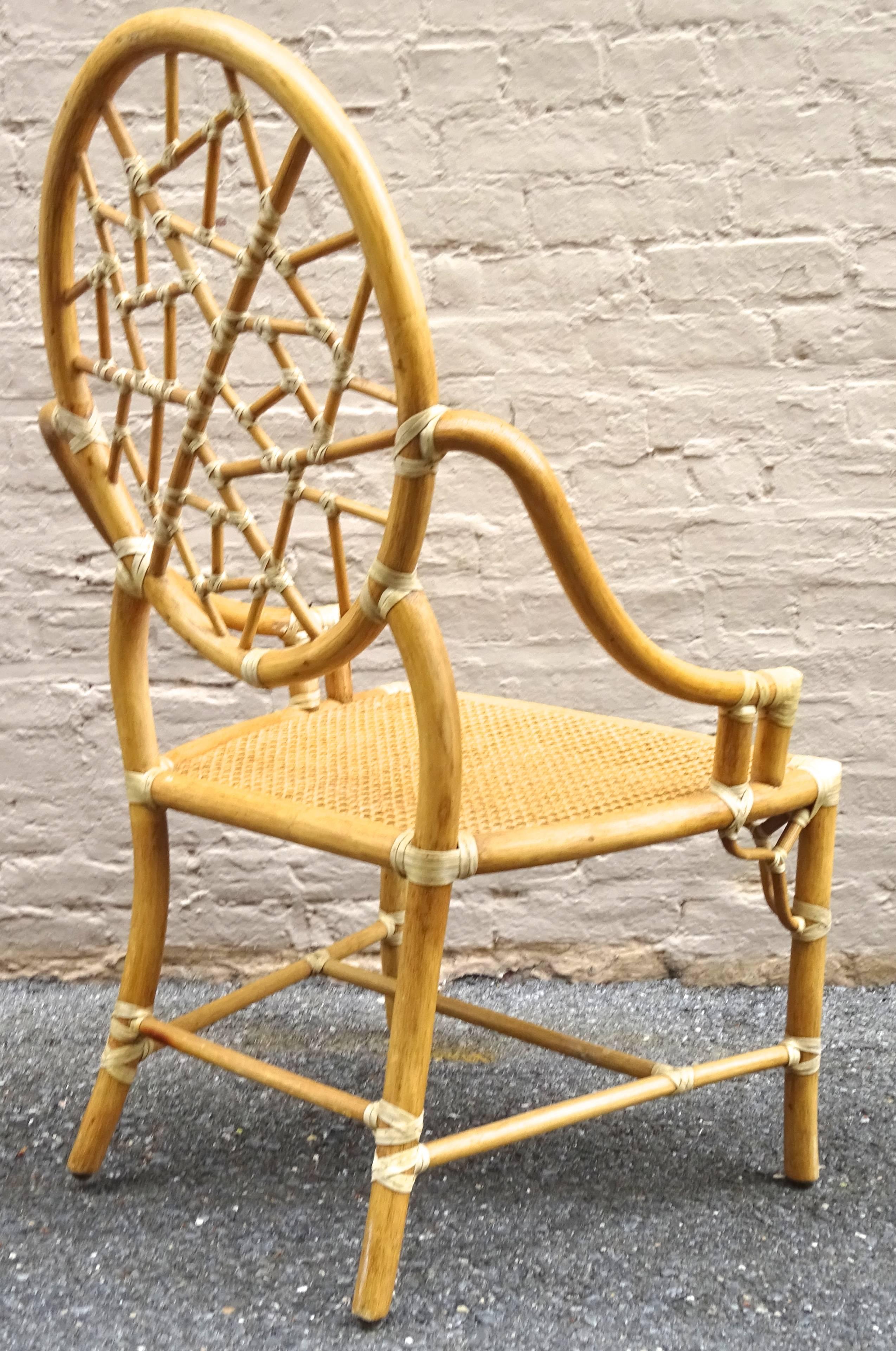 Late 20th Century Chic Set of Four of 1970s McGuire Chinoiserie Wrapped Rattan Dining Chairs For Sale