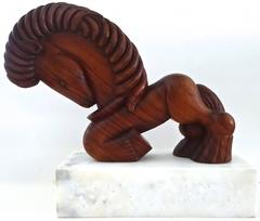 Modernist 1930s Italian Deco Carved Mahogany Horse Sculpture after Gio Ponti