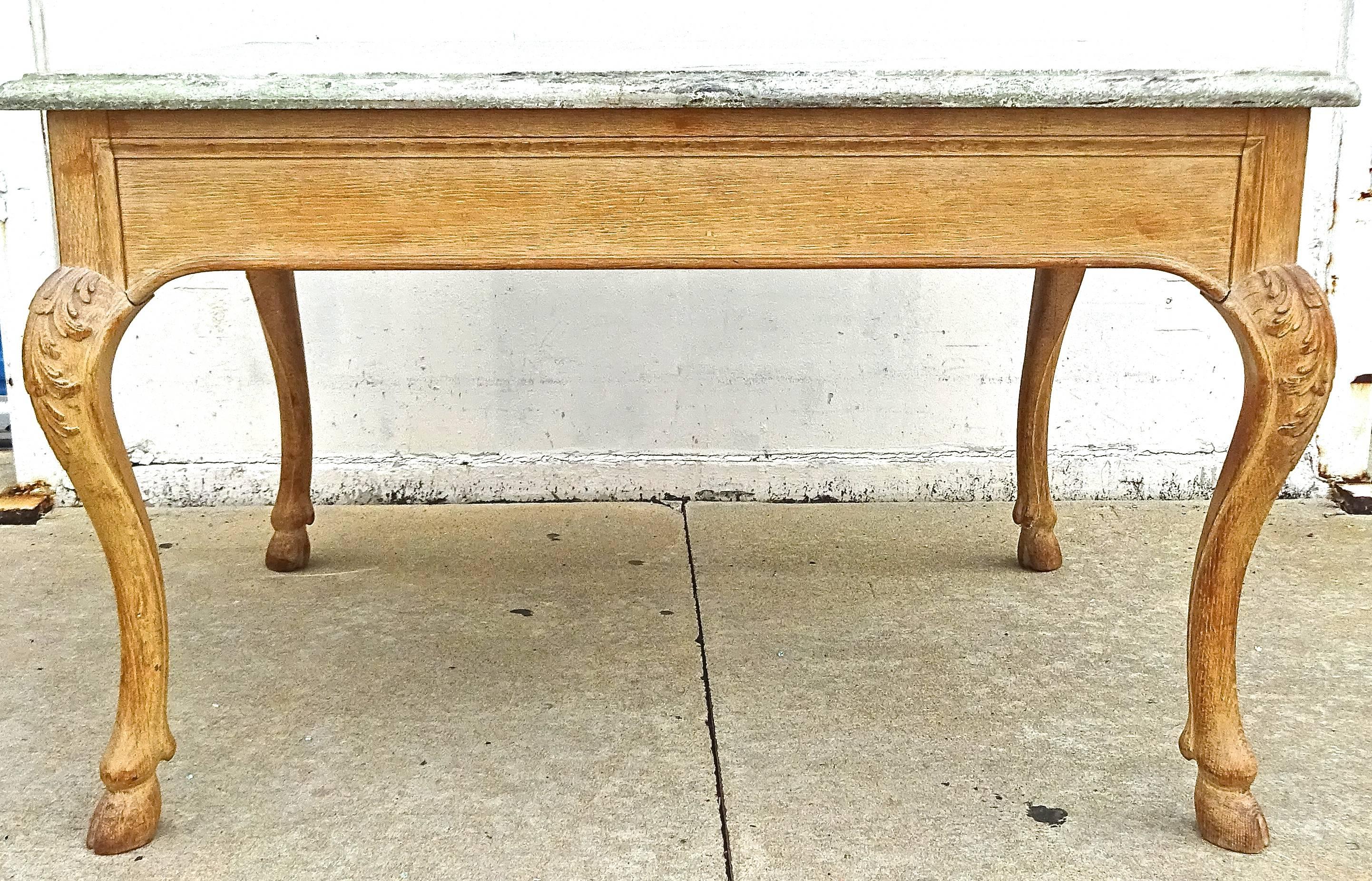 Late 19th Century Chic 19th Century French Bleached Oak and Marble Center Table