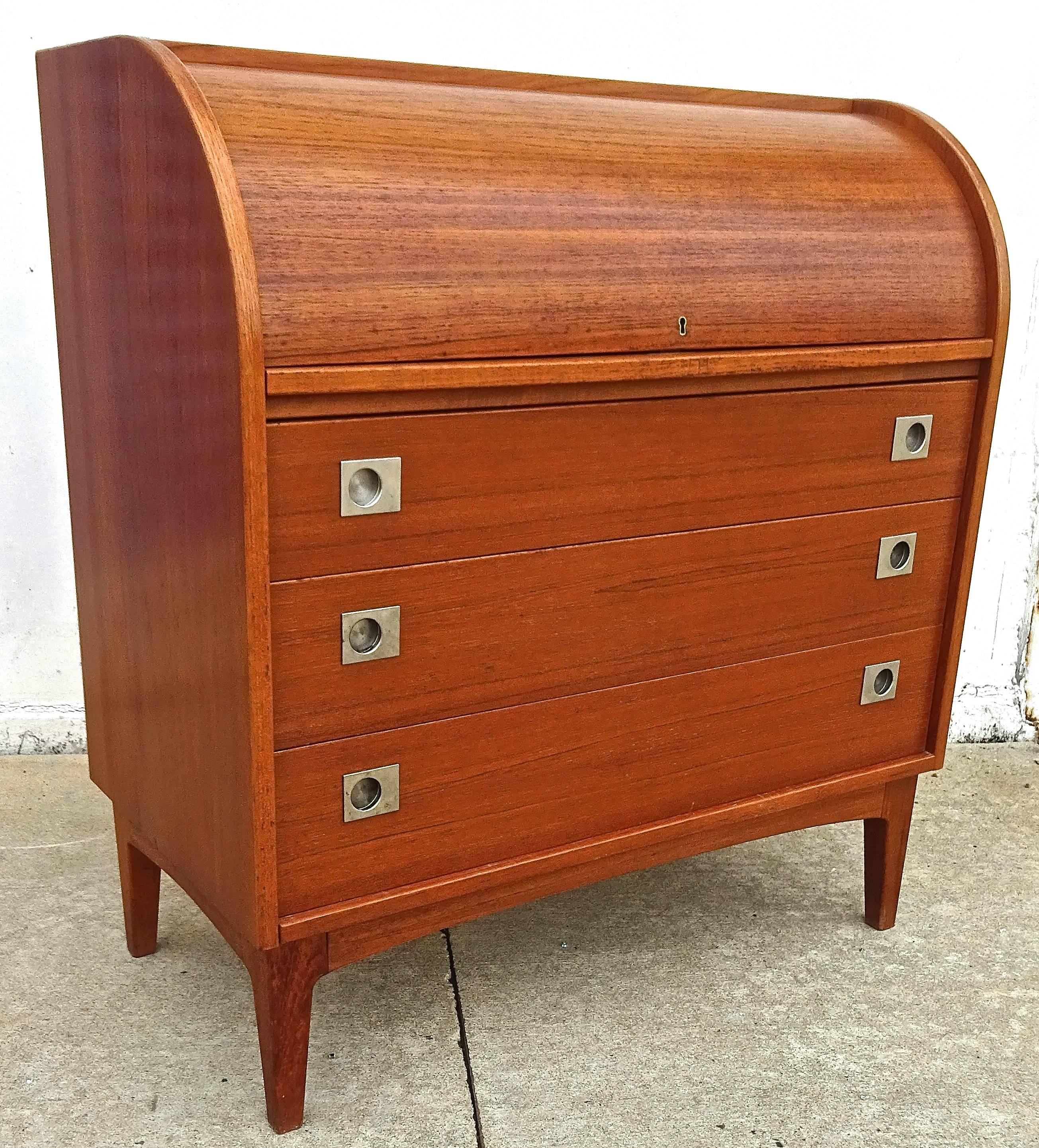 Mid-20th Century 1960s Modernist Swedish Broderna Gustsaffsons Roll Top Secretary with Drawers
