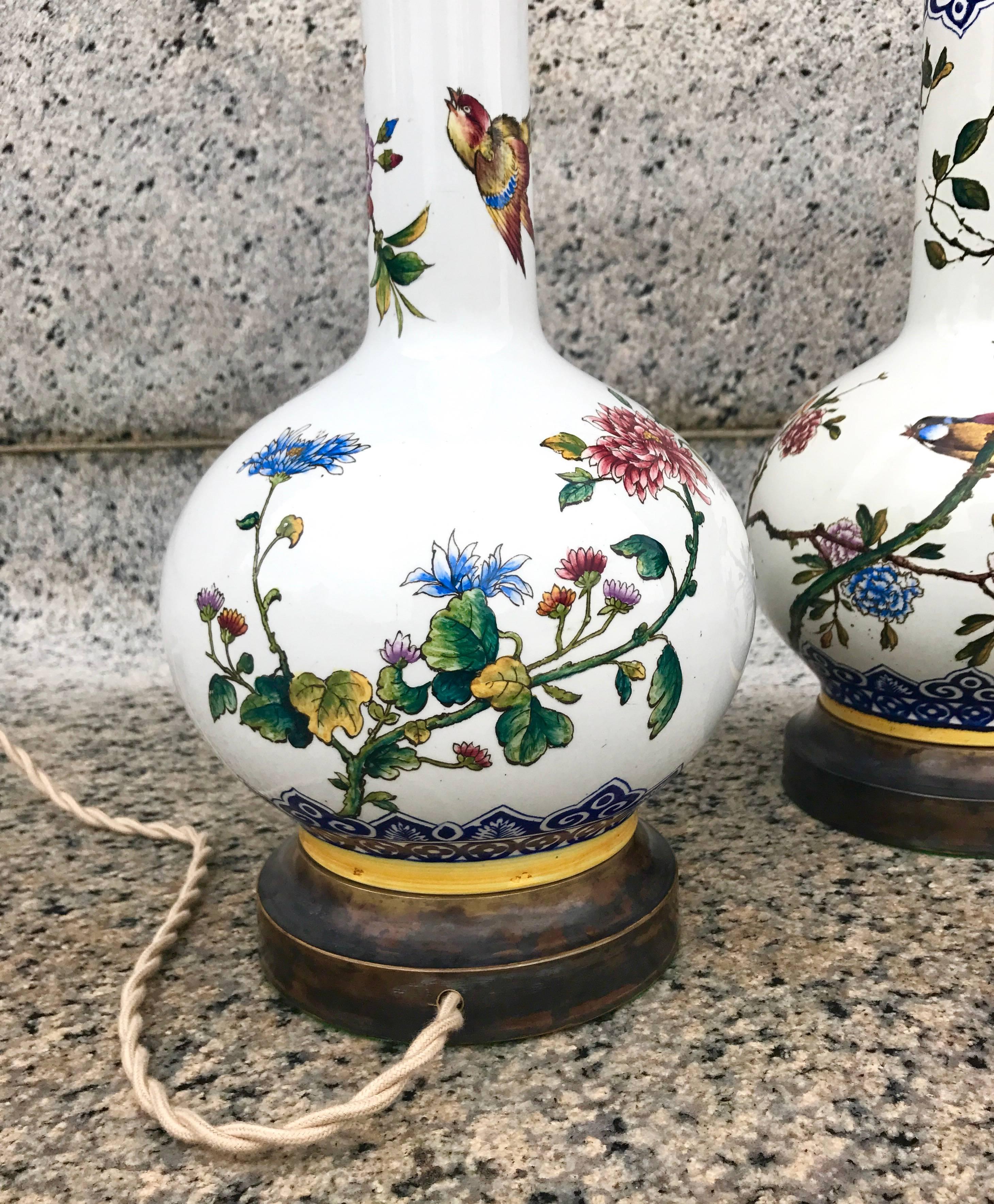 Chic Pair of Late 19th Century French Gien Porcelain Table Lamps 2
