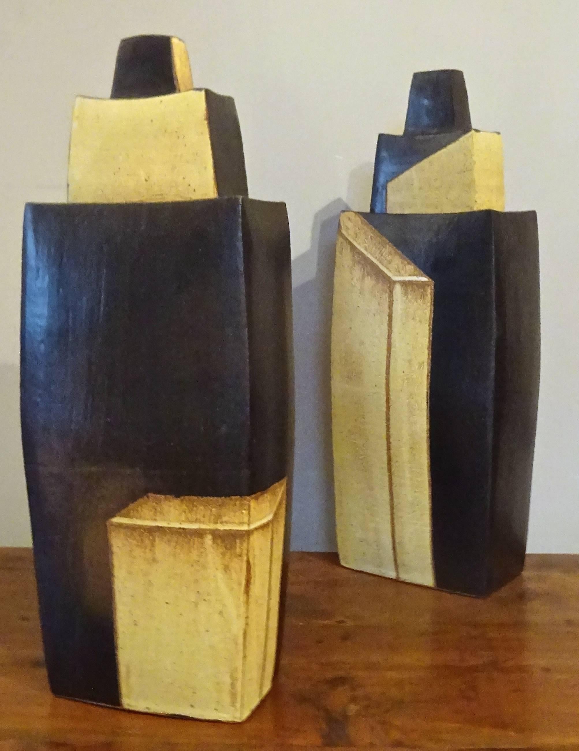 American Tall Architectural Pair of Sequoia Miller Art Pottery Covered Urns, 2009