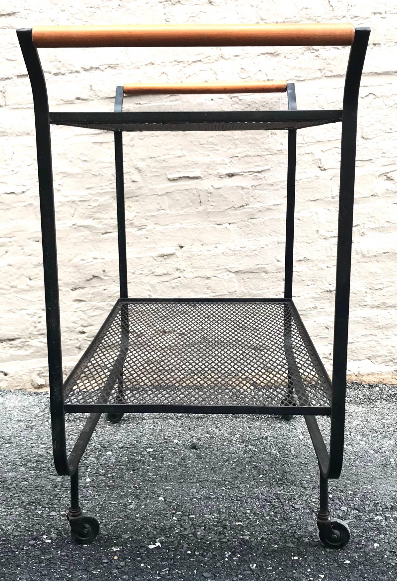 Rare, 1950s Modernist Frederick Weinberg Wrought Iron Bar Cart For Sale 2