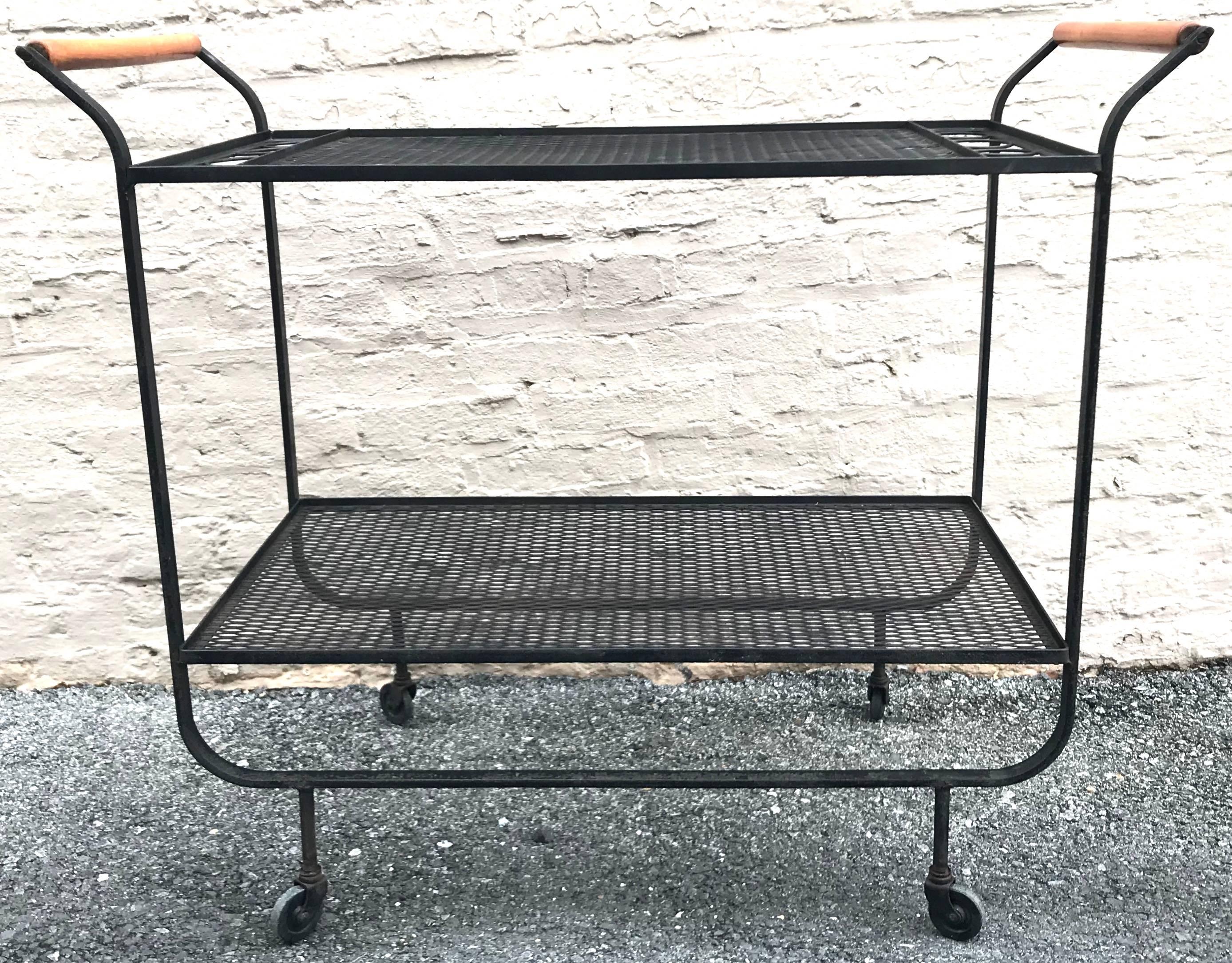 Mid-20th Century Rare, 1950s Modernist Frederick Weinberg Wrought Iron Bar Cart For Sale
