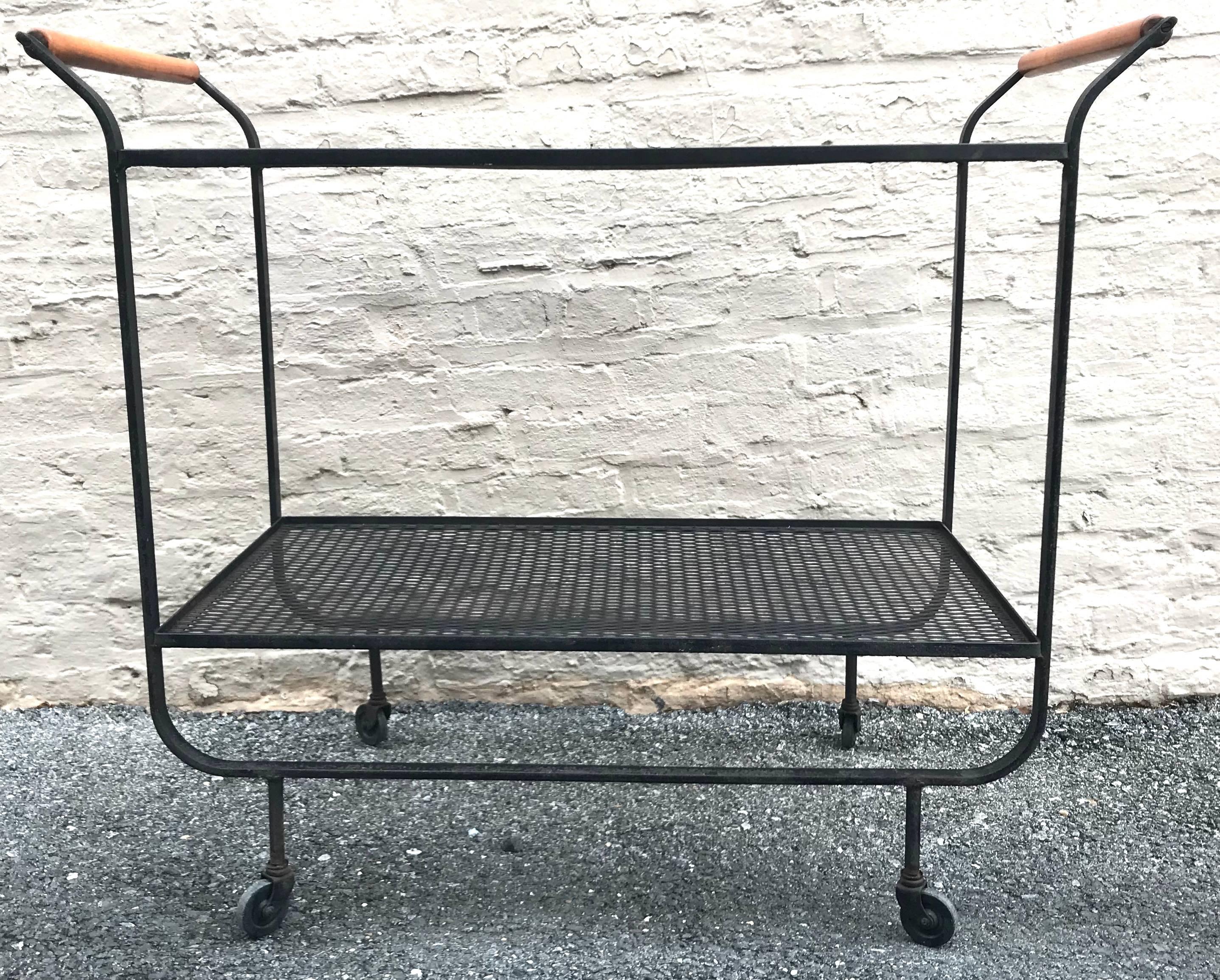 American Rare, 1950s Modernist Frederick Weinberg Wrought Iron Bar Cart For Sale
