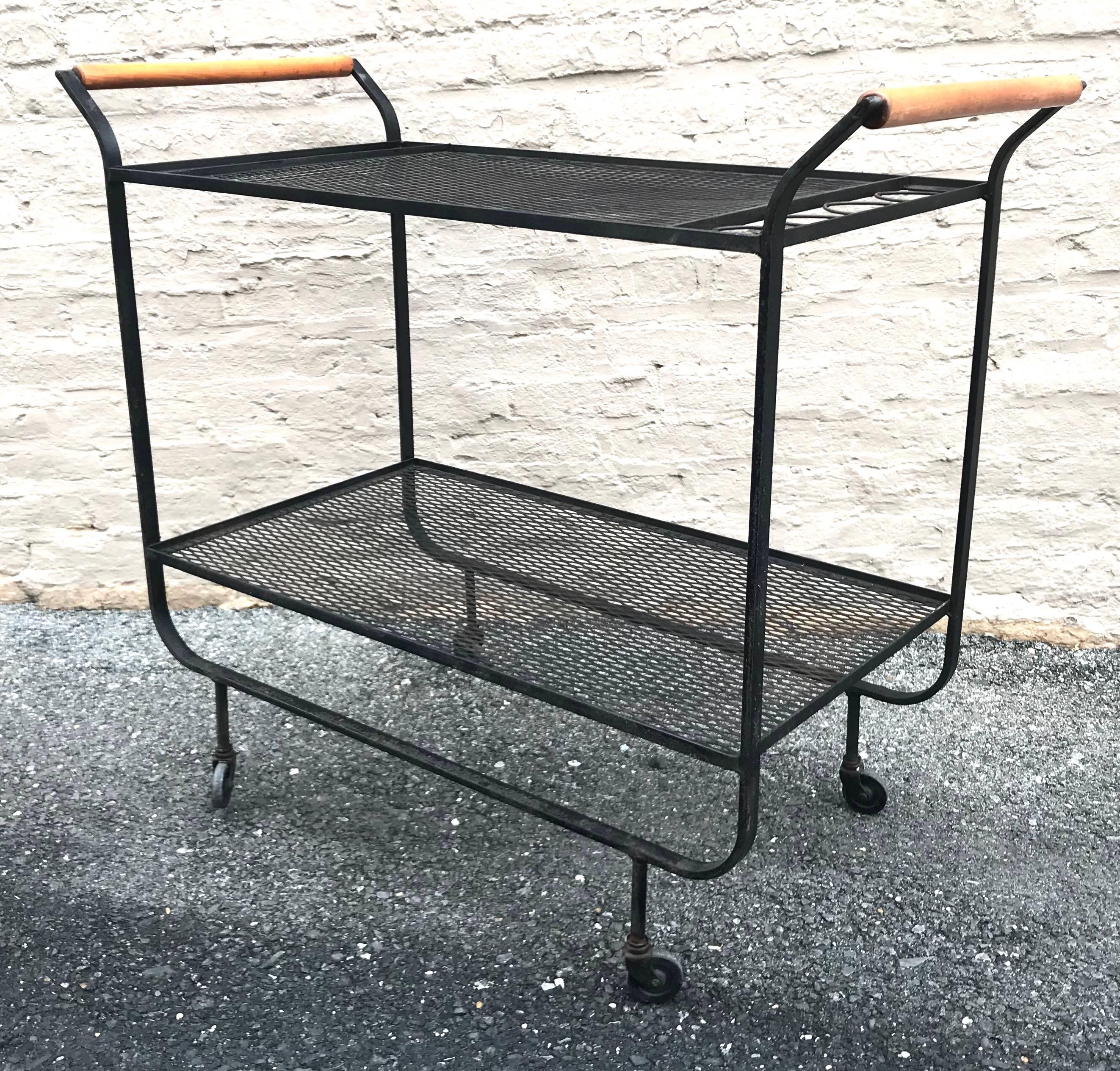 Rare, 1950s Modernist Frederick Weinberg Wrought Iron Bar Cart For Sale 1