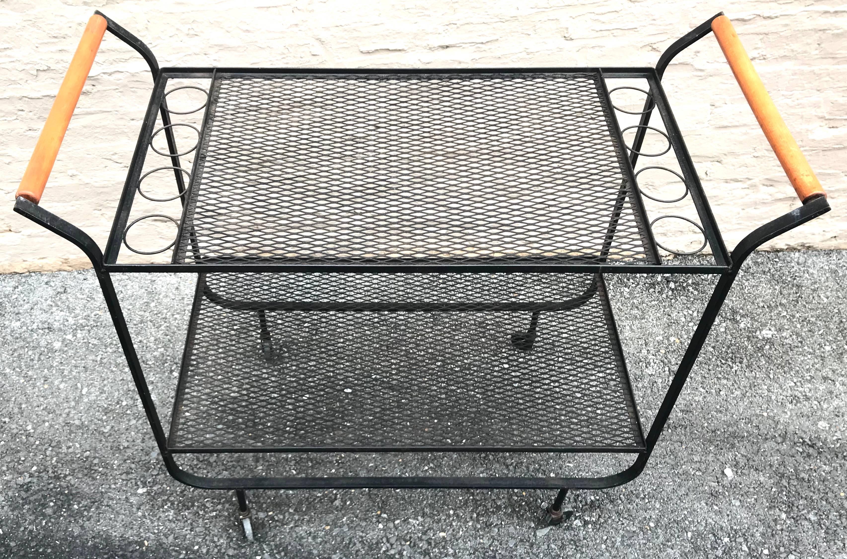 Rare, 1950s Modernist Frederick Weinberg Wrought Iron Bar Cart For Sale 3