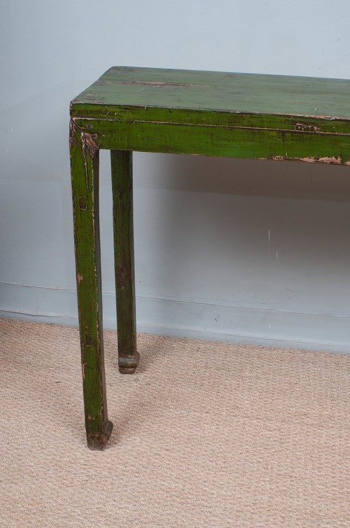 Elm 19th Century Rustic Green Lacquered Console Table For Sale