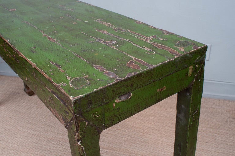 19th Century Rustic Green Lacquered Console Table For Sale 1