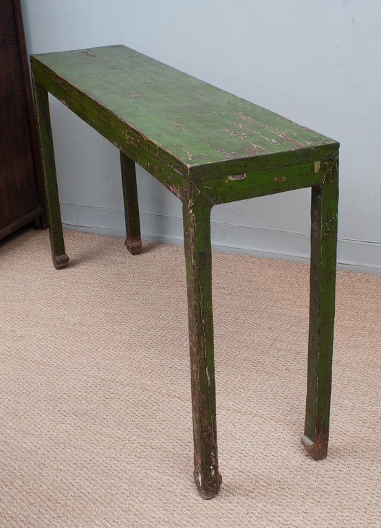 19th Century Rustic Green Lacquered Console Table For Sale 2
