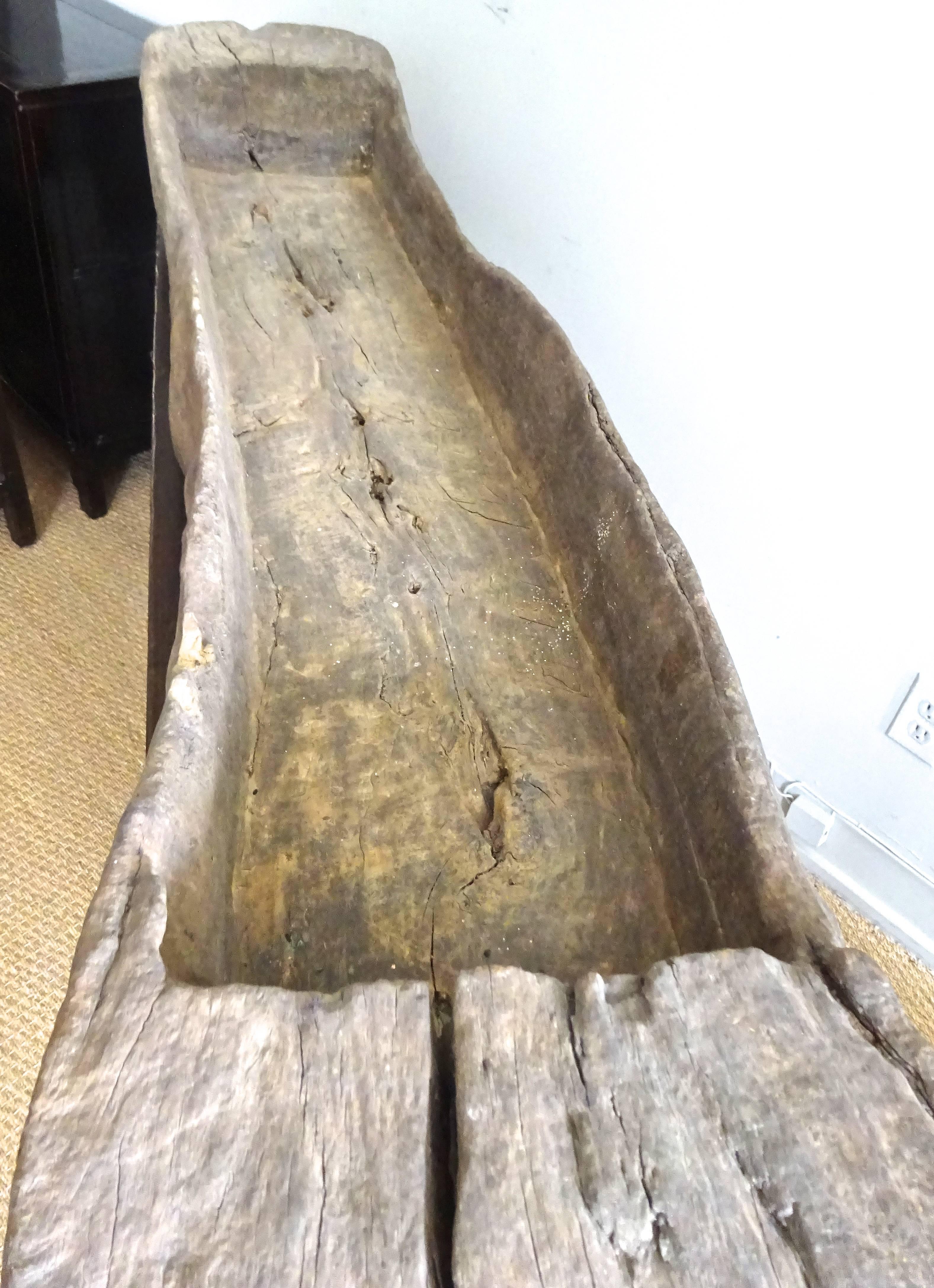 Hand-Carved Large Rustic Wooden Trough