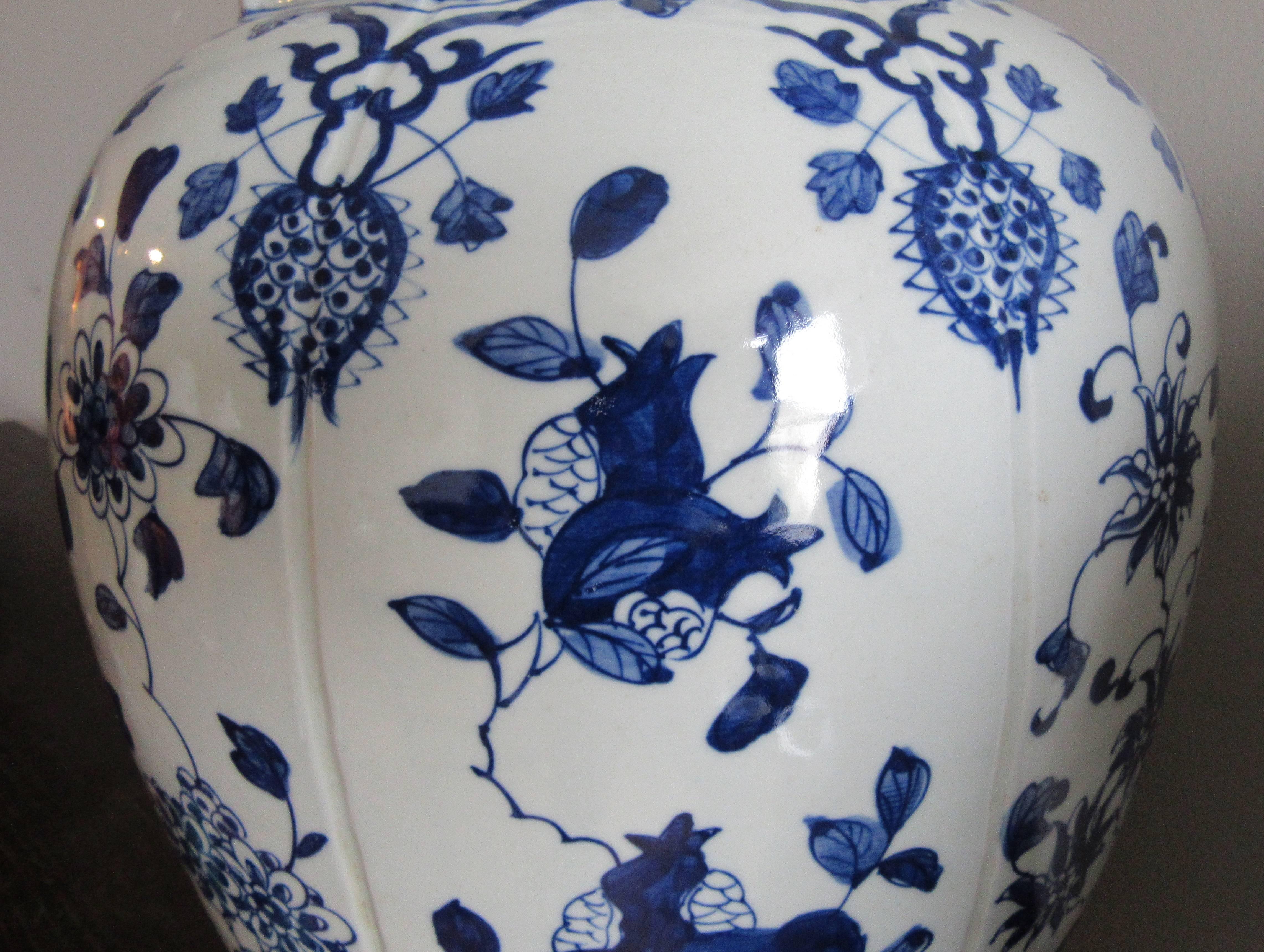 Hand-Painted Large Pair of Chinese Blue and White Porcelain Vases