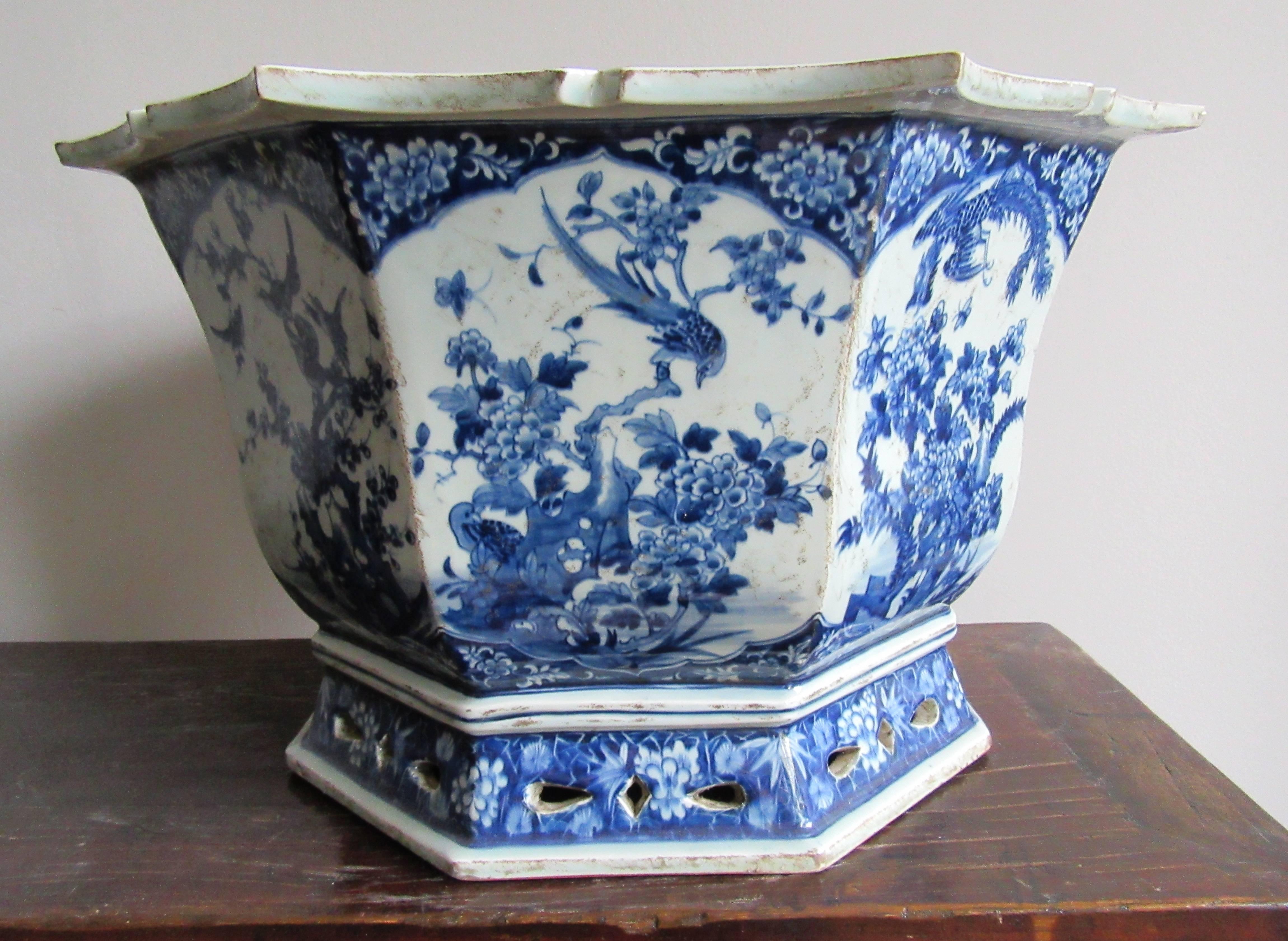 blue and white jardiniere
