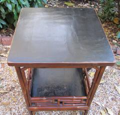 Pair of Bamboo Tea Tables with Black Lacquered Top, Late 19th Century