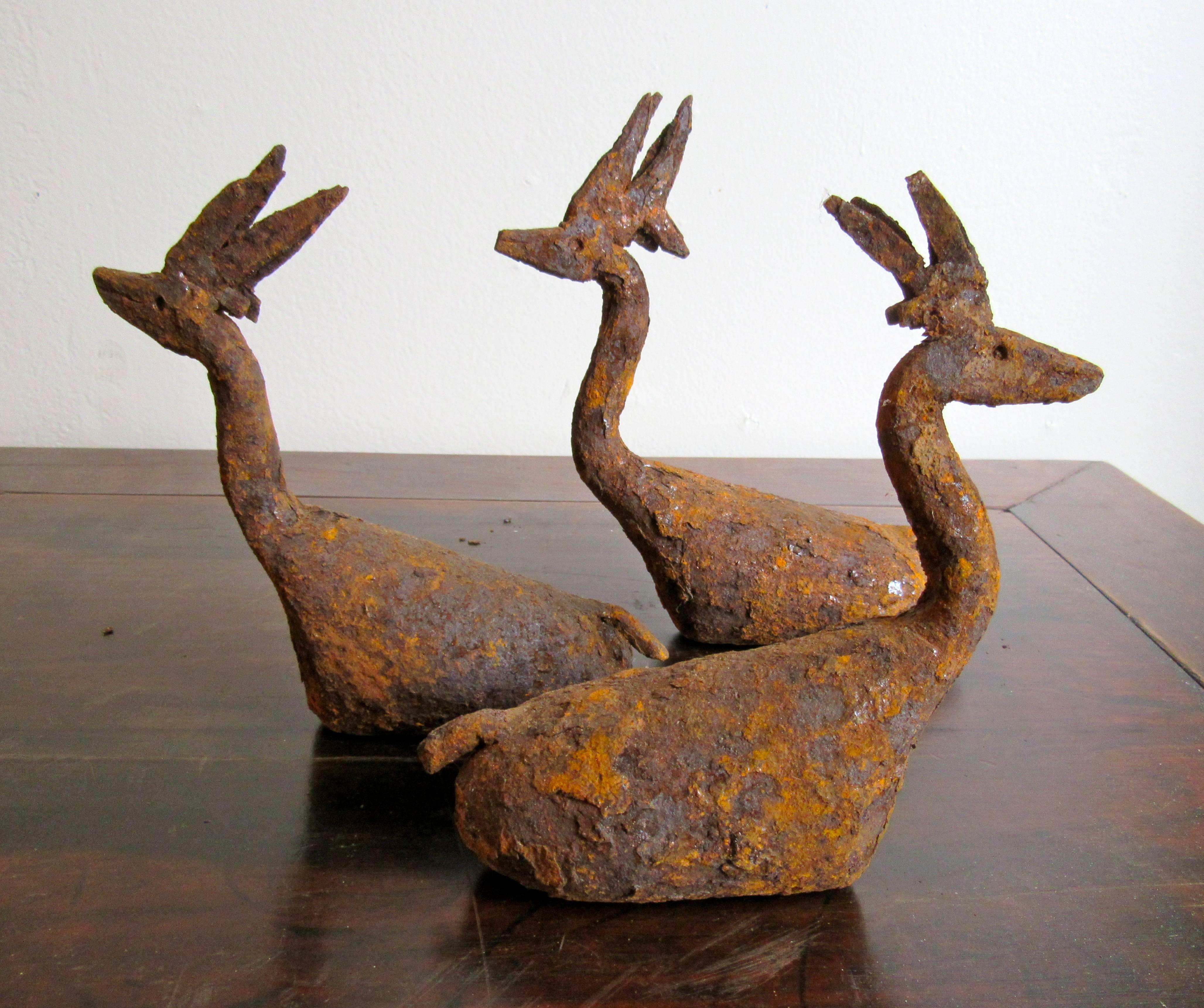Charming small weathered iron sculptures of water fowl. Purchased from a private collection found on the Sulawesi Islands of Indonesia.