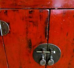 Small Red Lacquer Chinese Cabinet, Early 20th Century