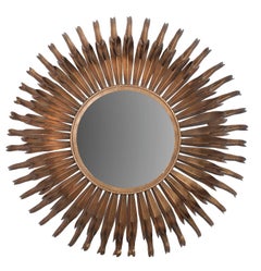 Antique Large Round Metal Sunburst Mirror