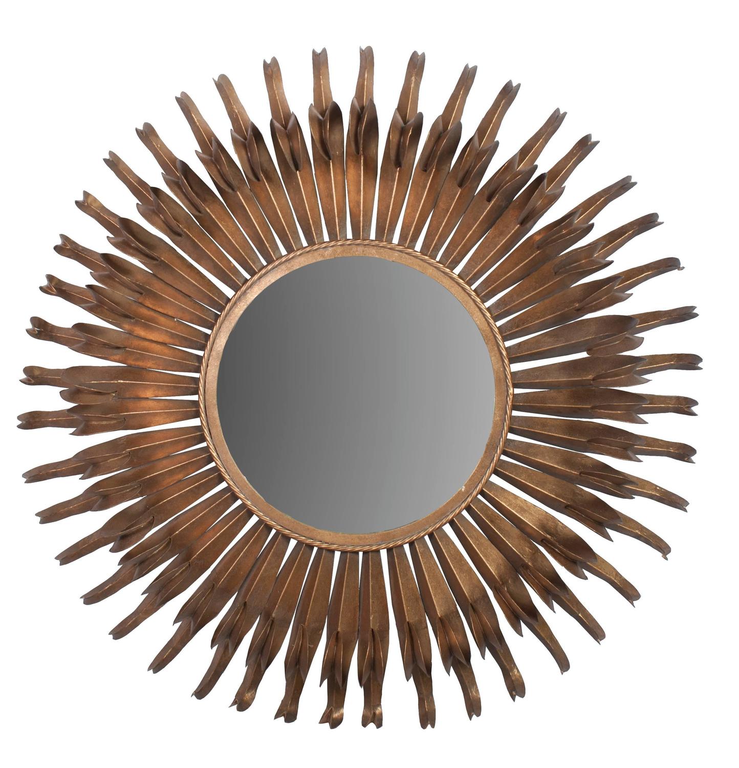 Large Round Metal Sunburst Mirror For Sale at 1stdibs