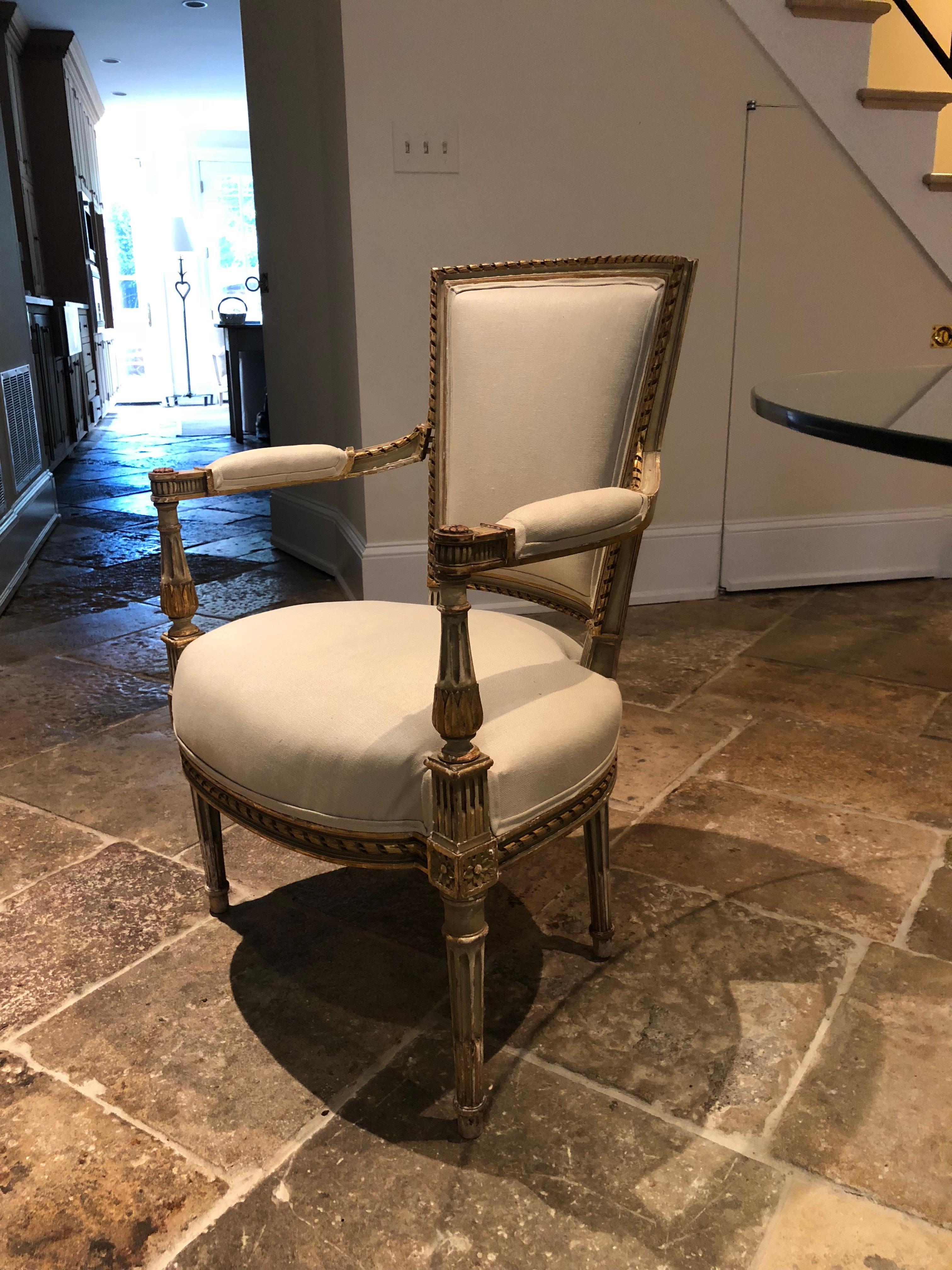 Set of Four Painted and Gilt Napoleon III Fauteuils For Sale 6