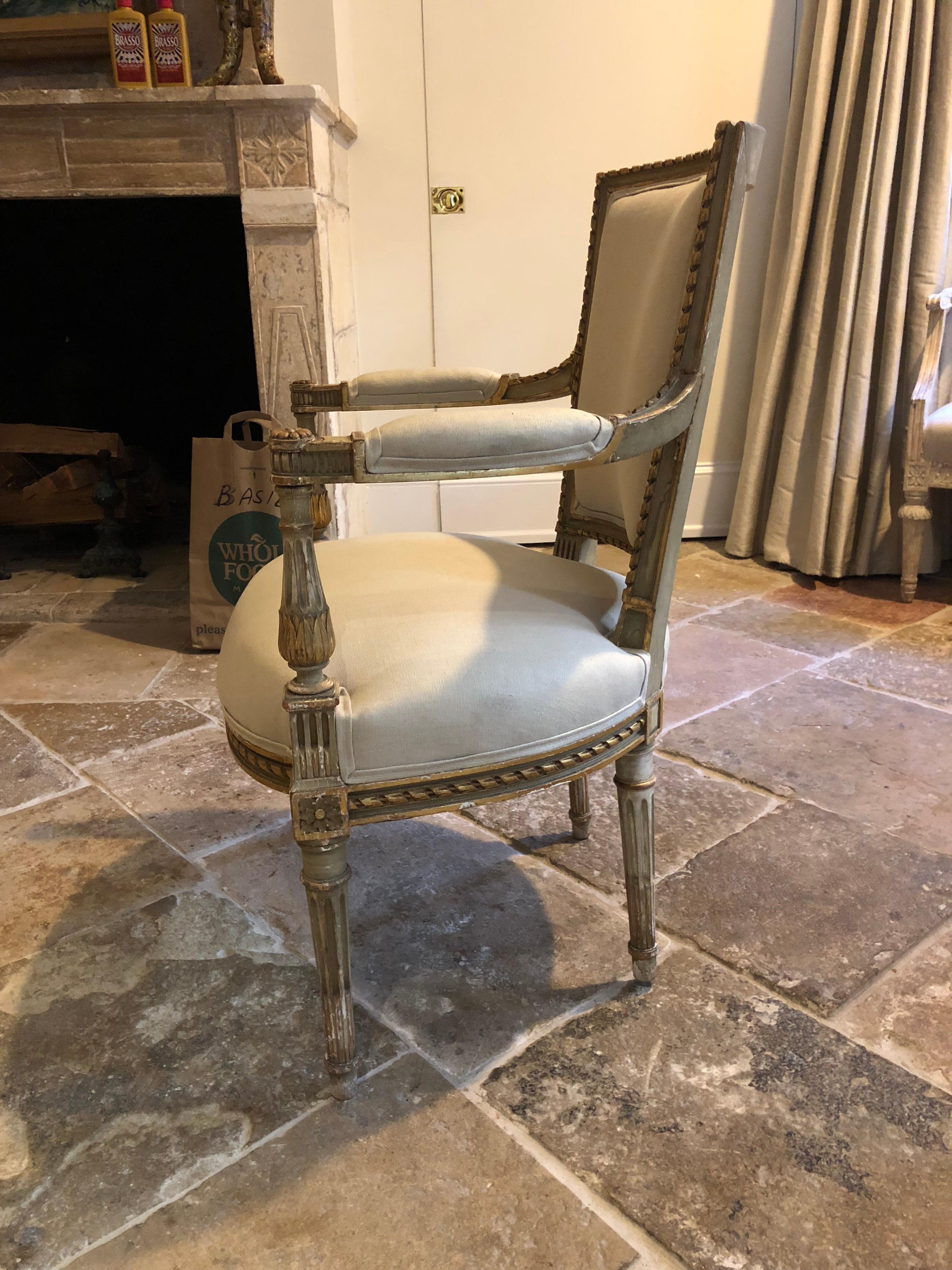 Set of Four Painted and Gilt Napoleon III Fauteuils For Sale 5