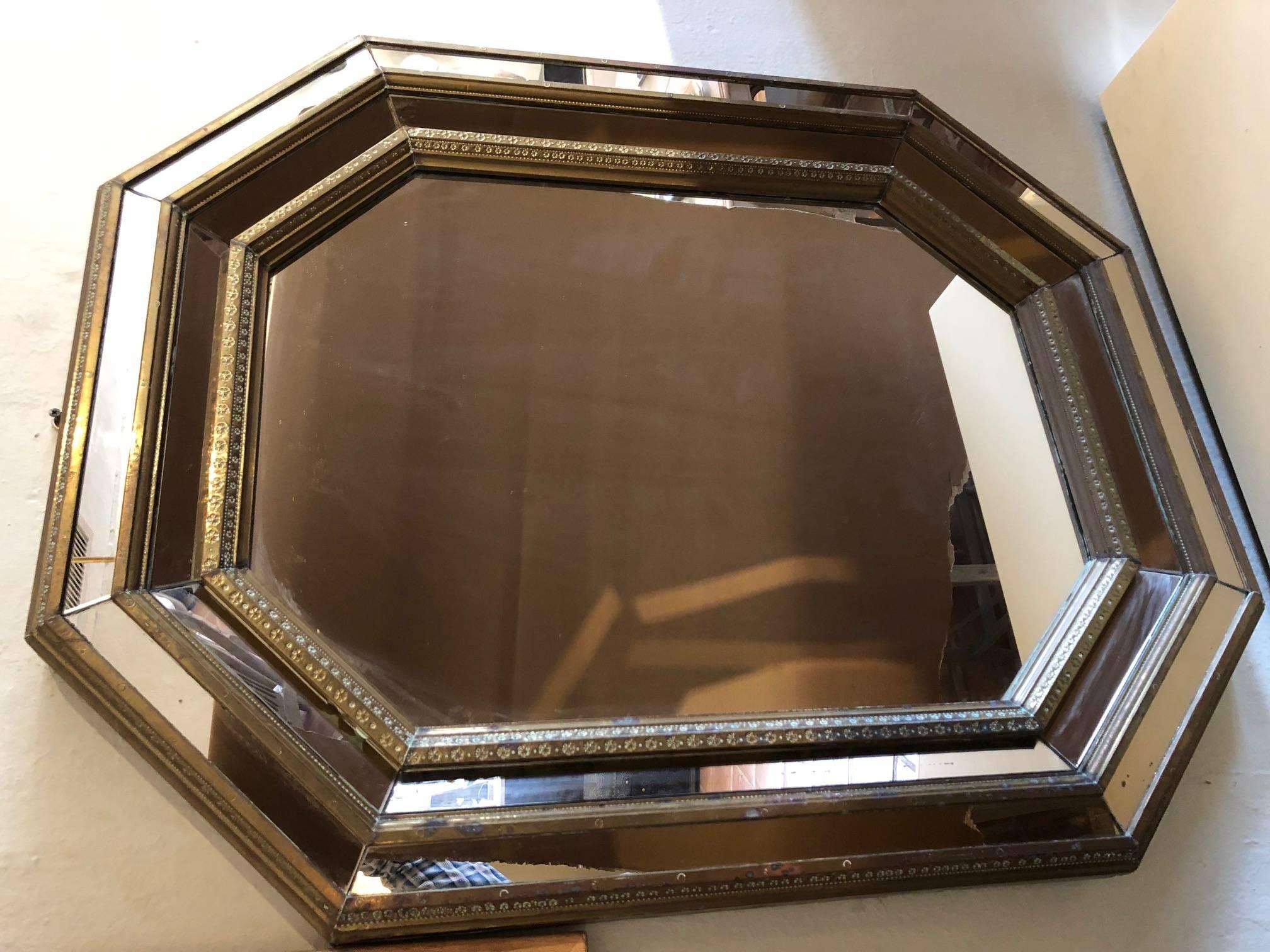 French Bronze Octagonal Shaped Mirror