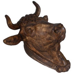Gilt Cast Iron Bulls Head Sculpture
