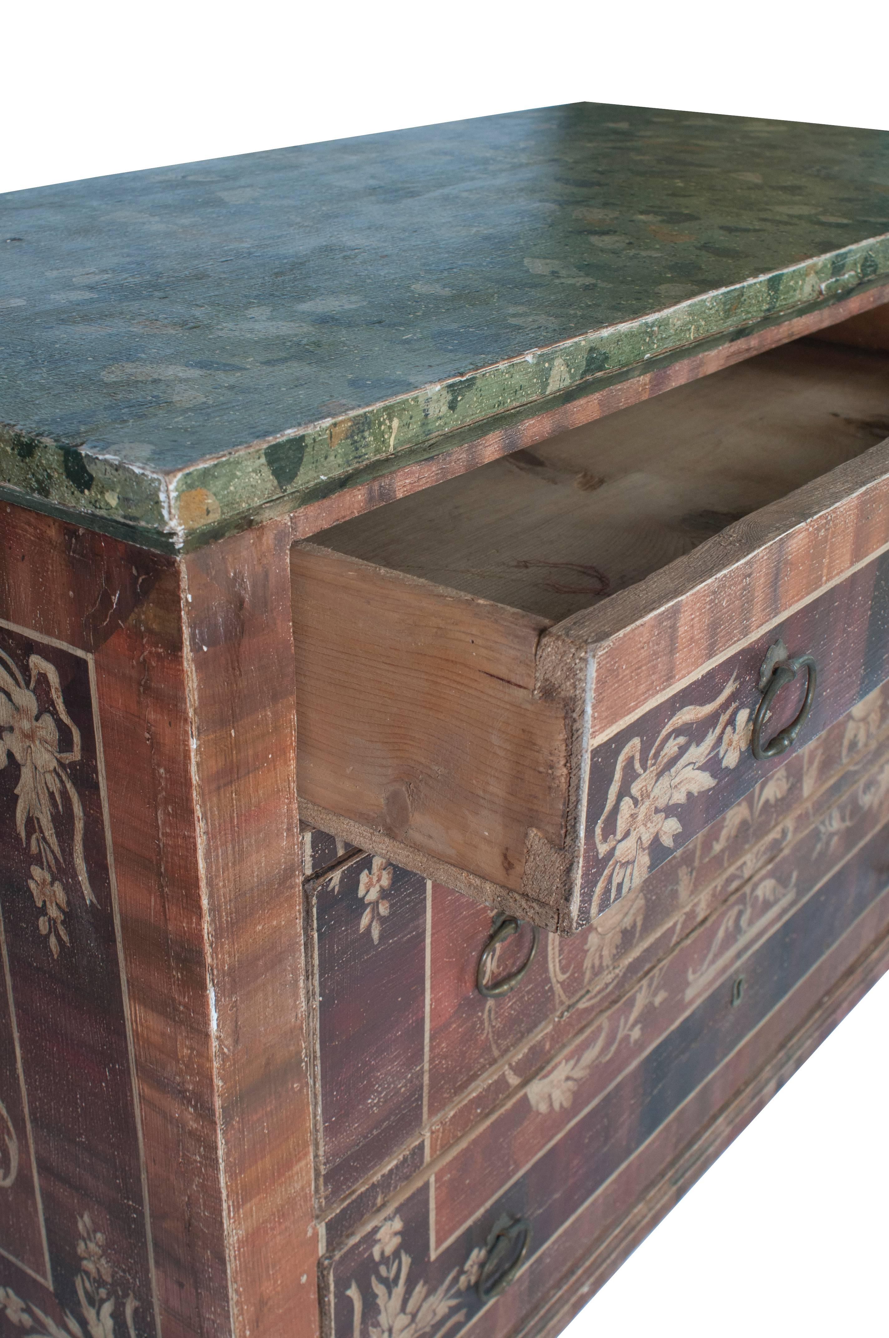 19th Century Painted Italian Commode with Faux Marble Top For Sale
