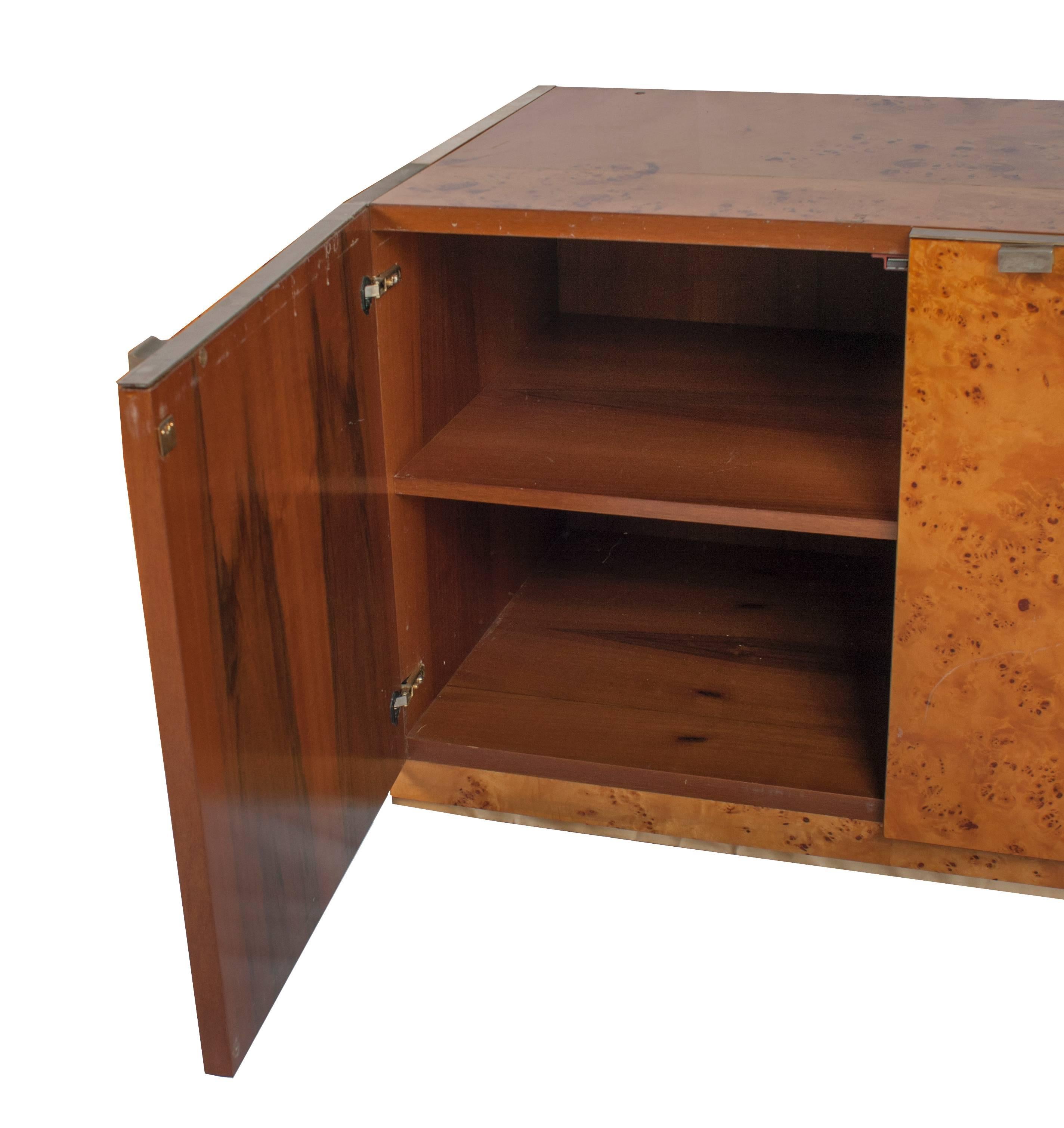 Three-Section Modular Veneer Wood and Brass Trimmed Console Cabinet For Sale 1