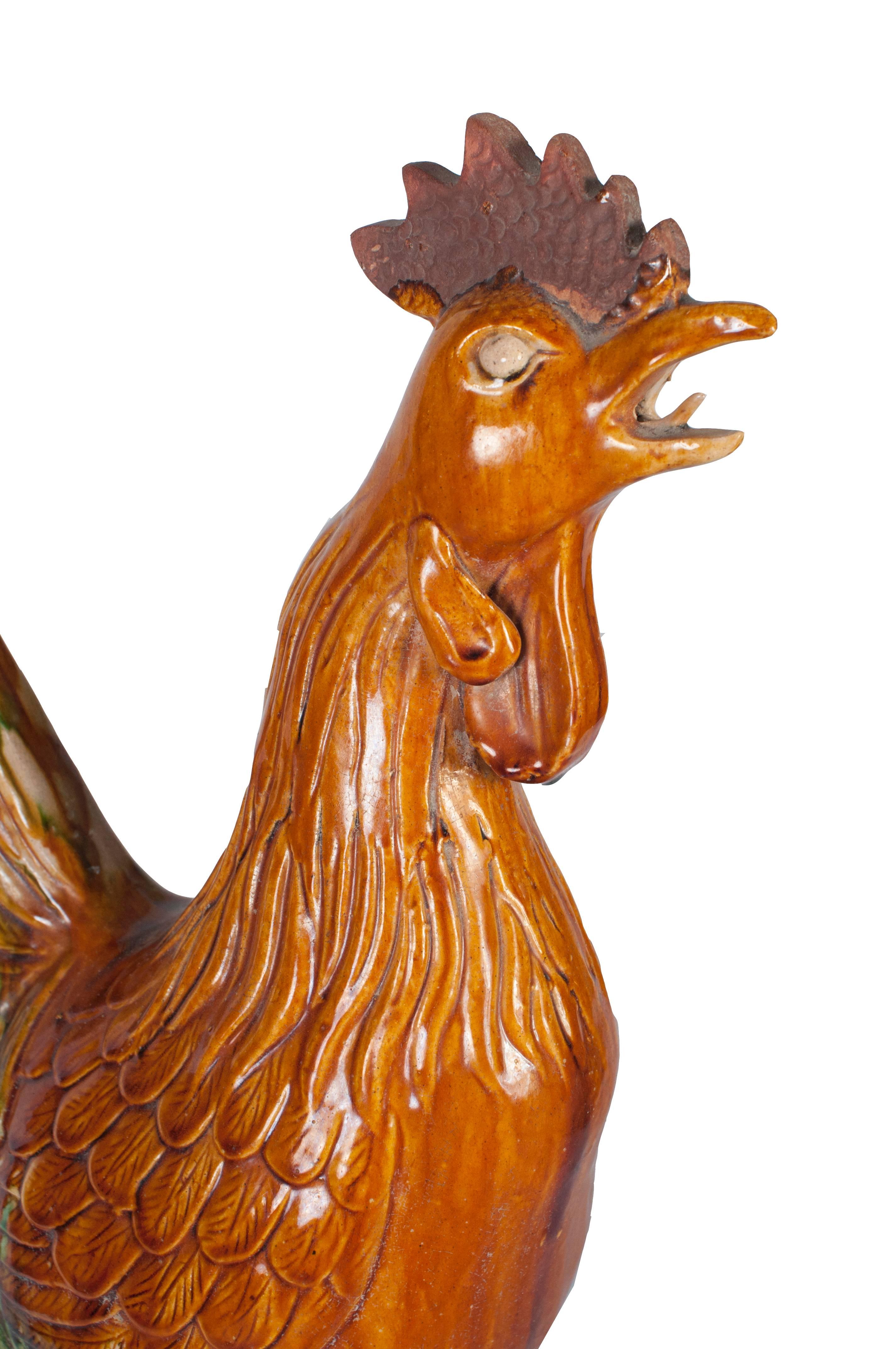 French Painted Terra Cotta Rooster For Sale