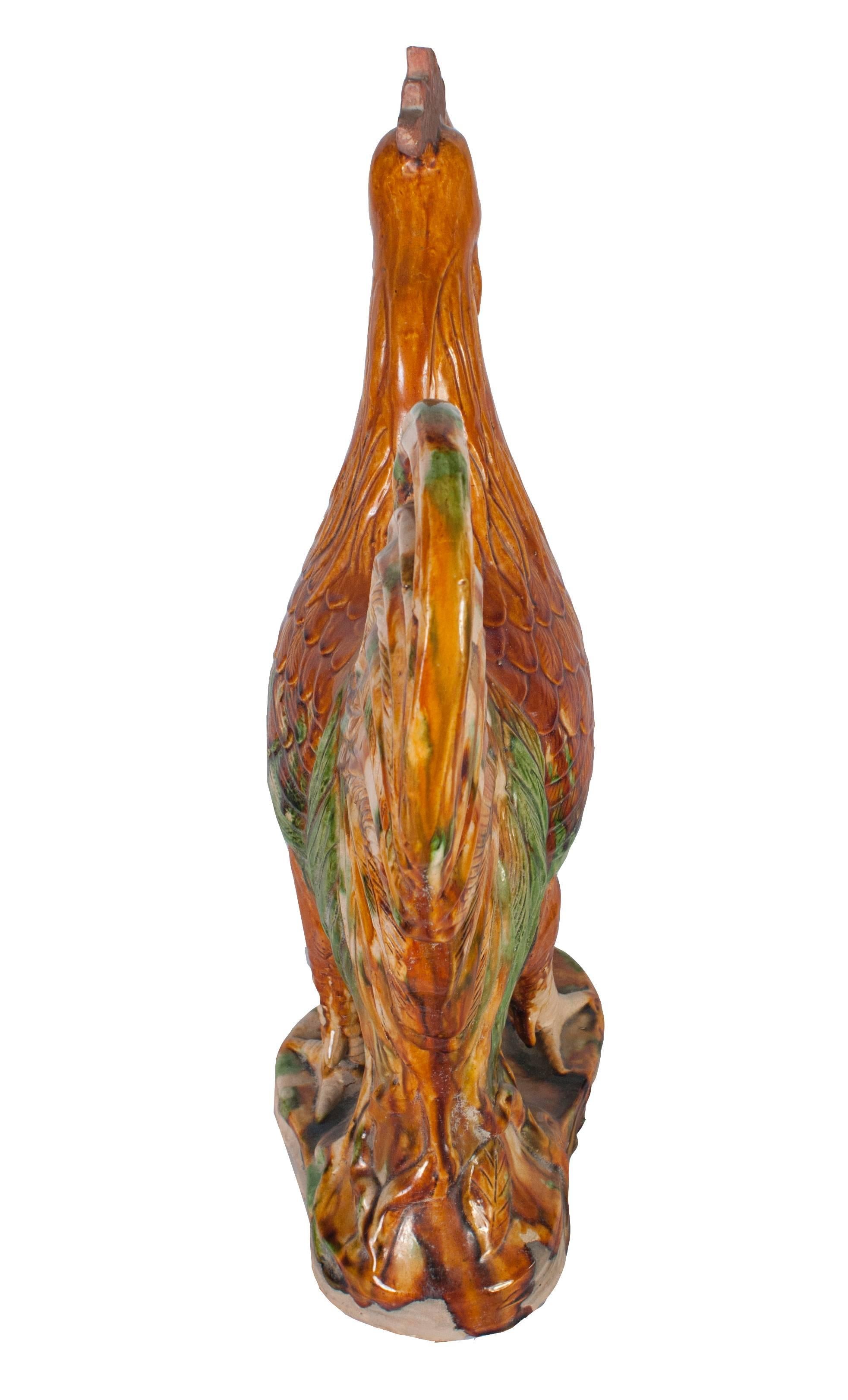 Painted Terra Cotta Rooster In Fair Condition For Sale In Washington, DC
