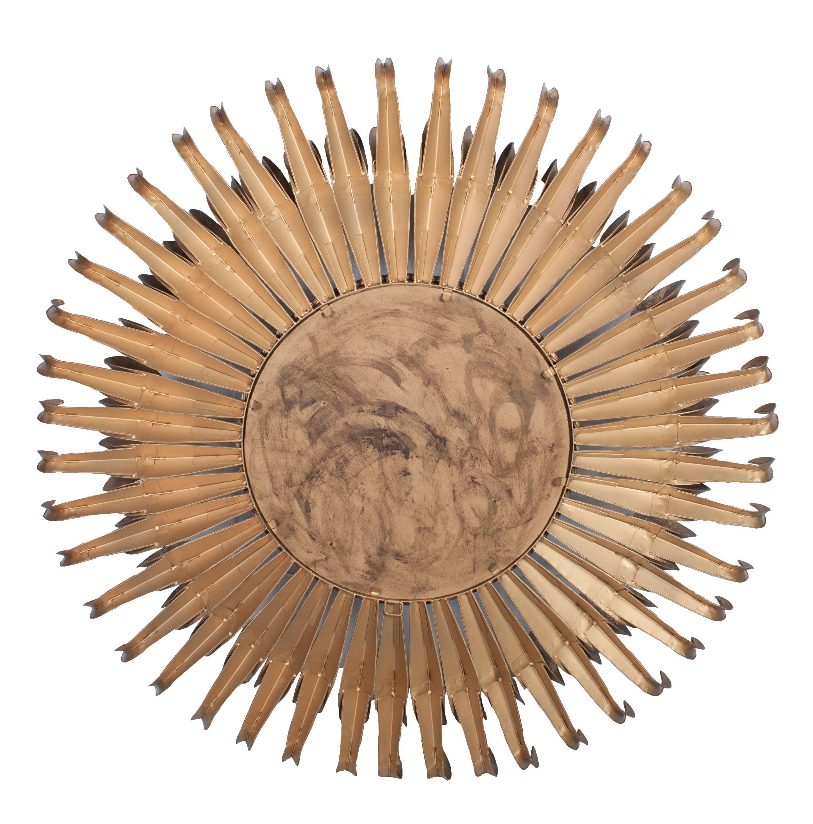 French Large Round Metal Sunburst Mirror