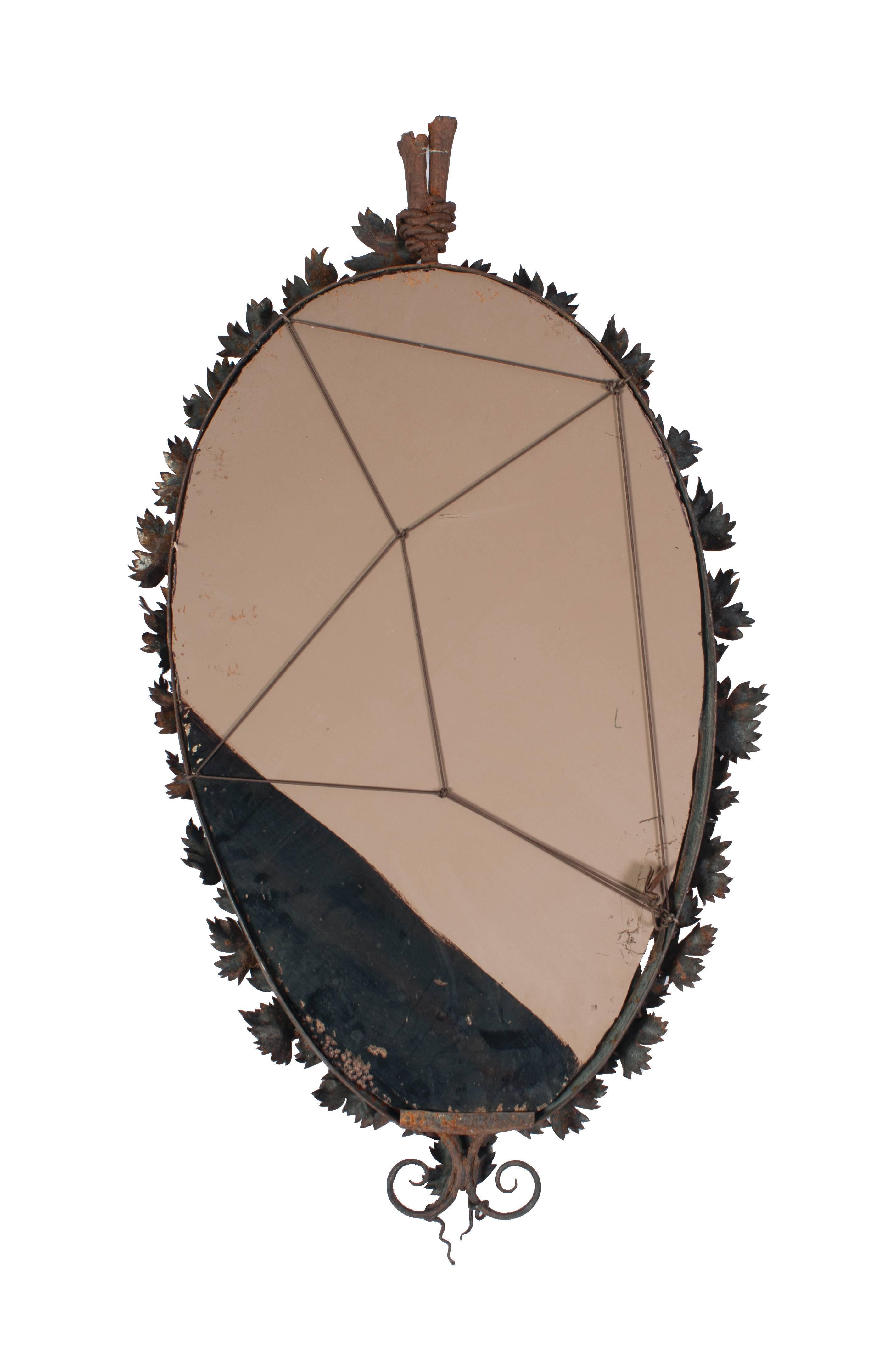 French Wrought Iron Mirror with Leaf Motif