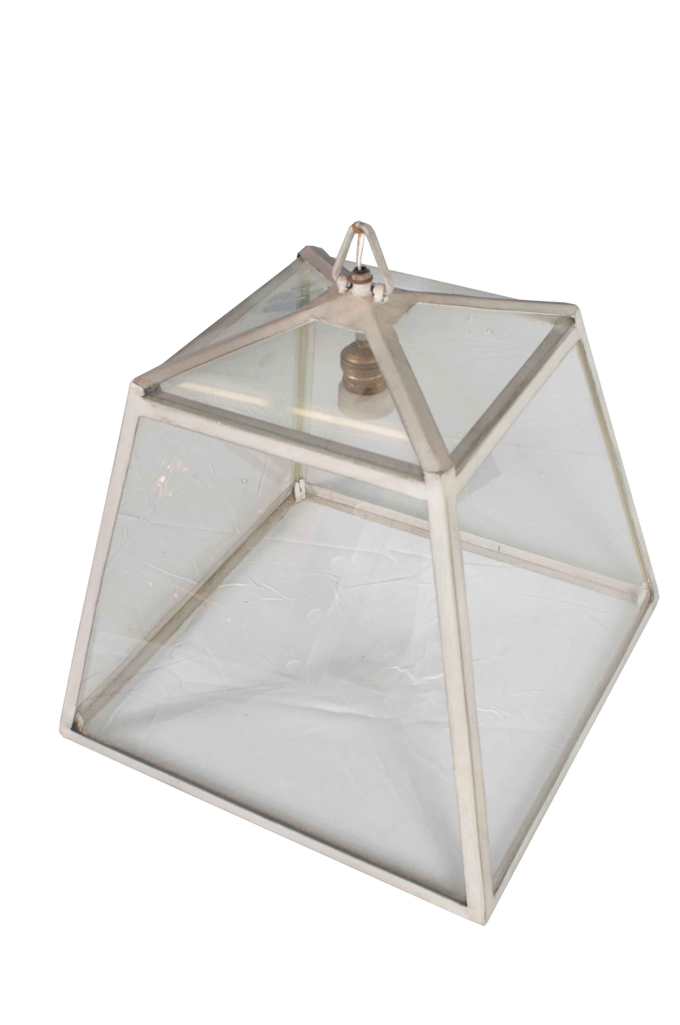 French Trapezoidal Glass and Metal Frame Herve Baume Lanterns