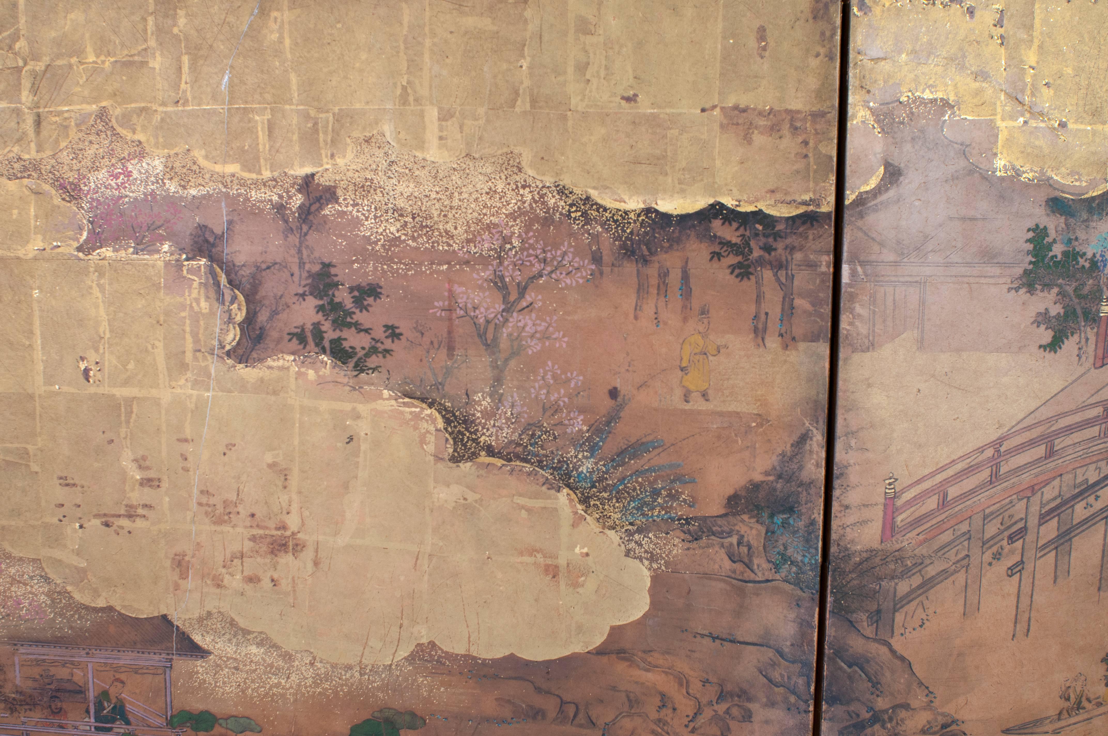 A Japanese screen with six panels.
From left to right width measurements:
A 25 1/2.
B 24 3/4.
C 24 5/8.
D 24 3/4.
E 24 3/4.
F 25 1/2.