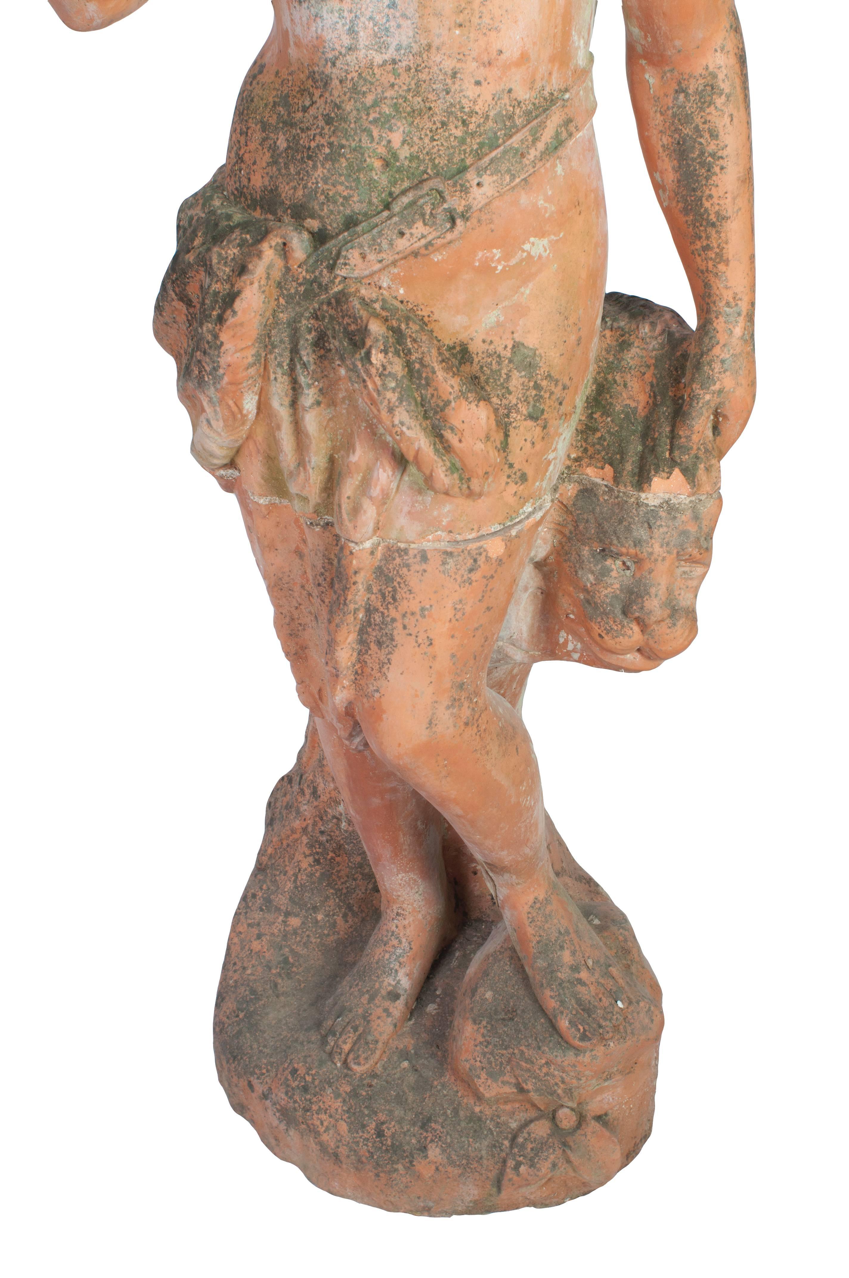 French Red Terra Cotta Statue of Bacchus God of Wine in Two Parts