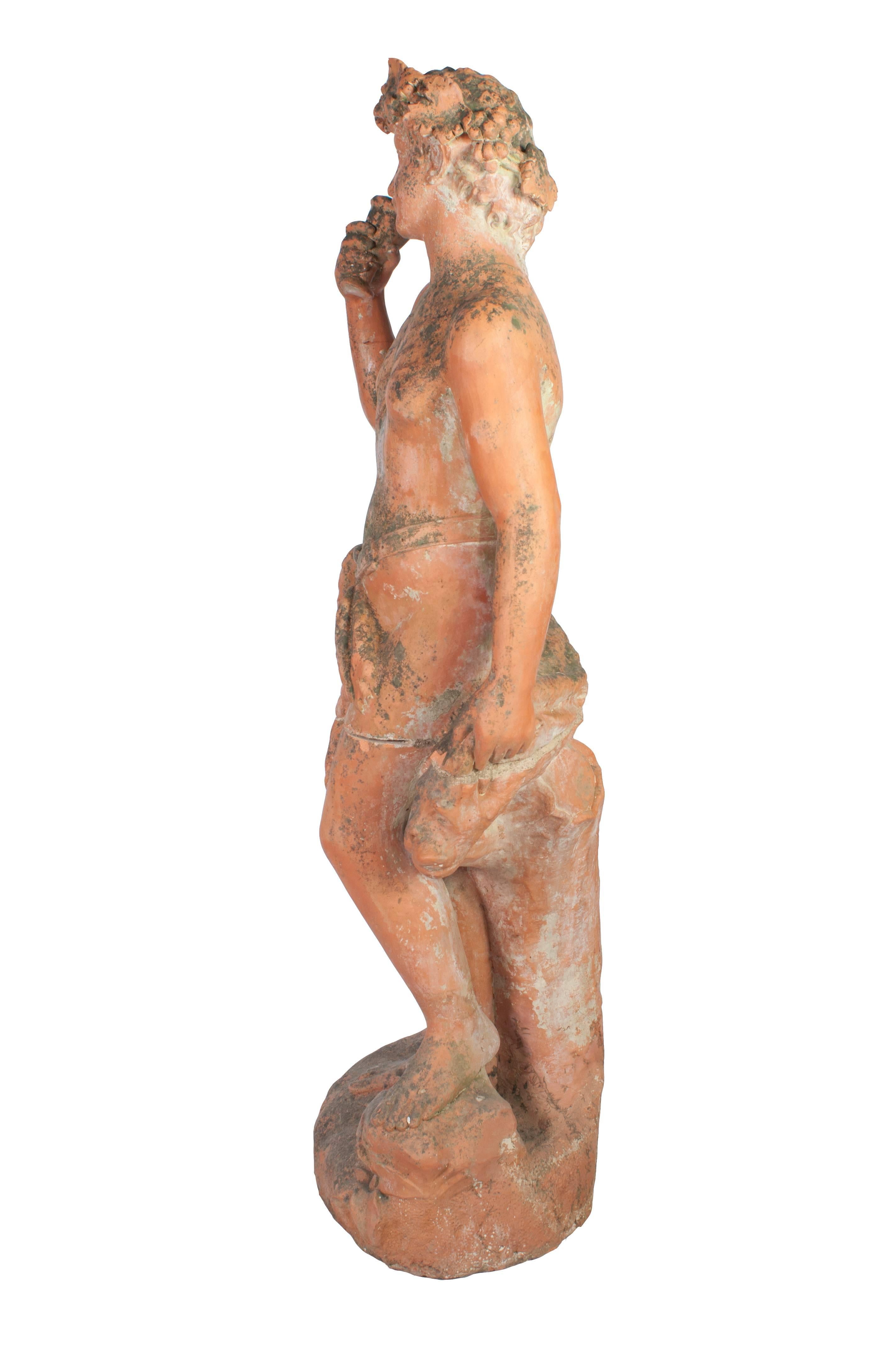 Red Terra Cotta Statue of Bacchus God of Wine in Two Parts In Excellent Condition In Washington, DC