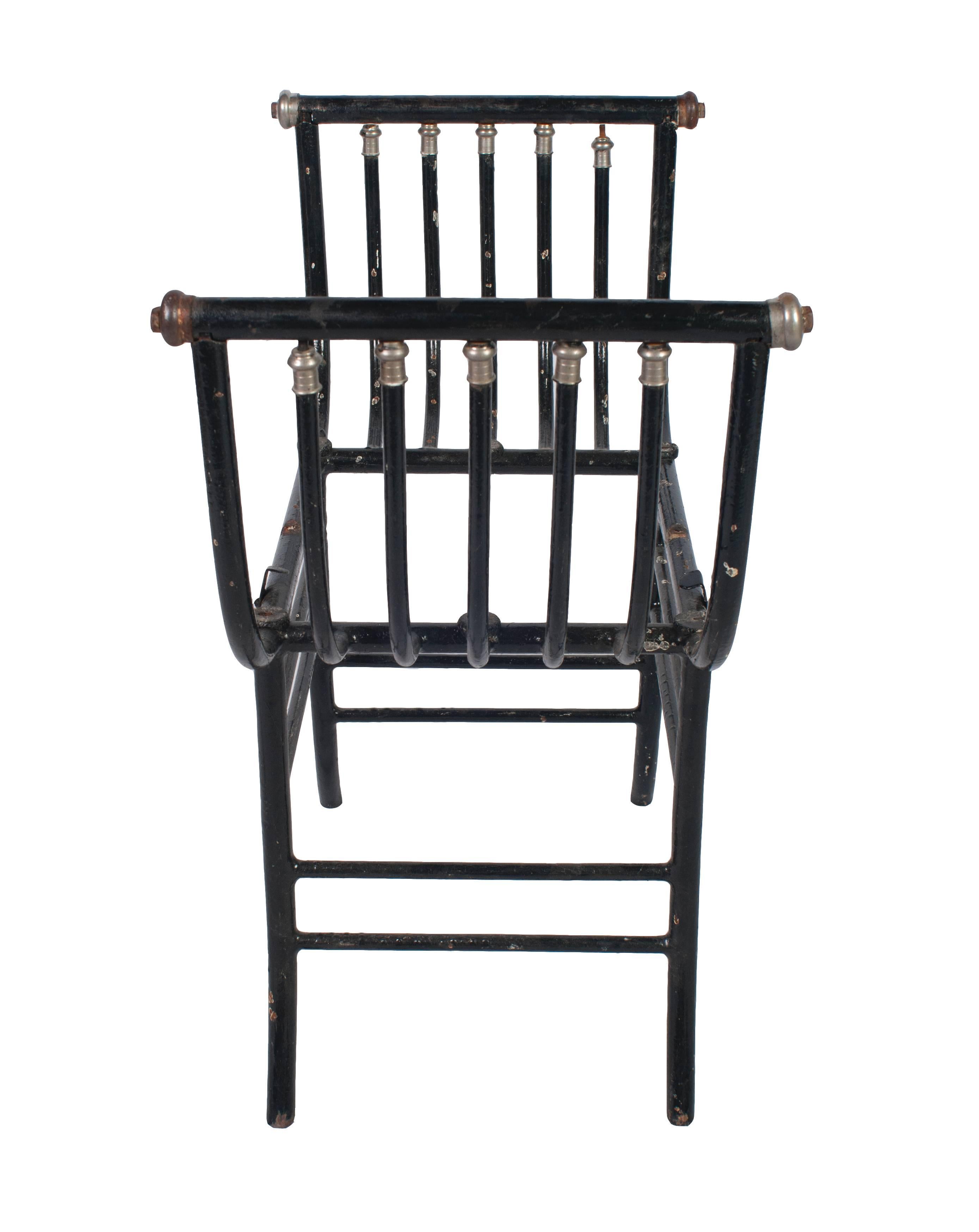 French Pair of Black Painted Wrought Iron Window Seats or Stools