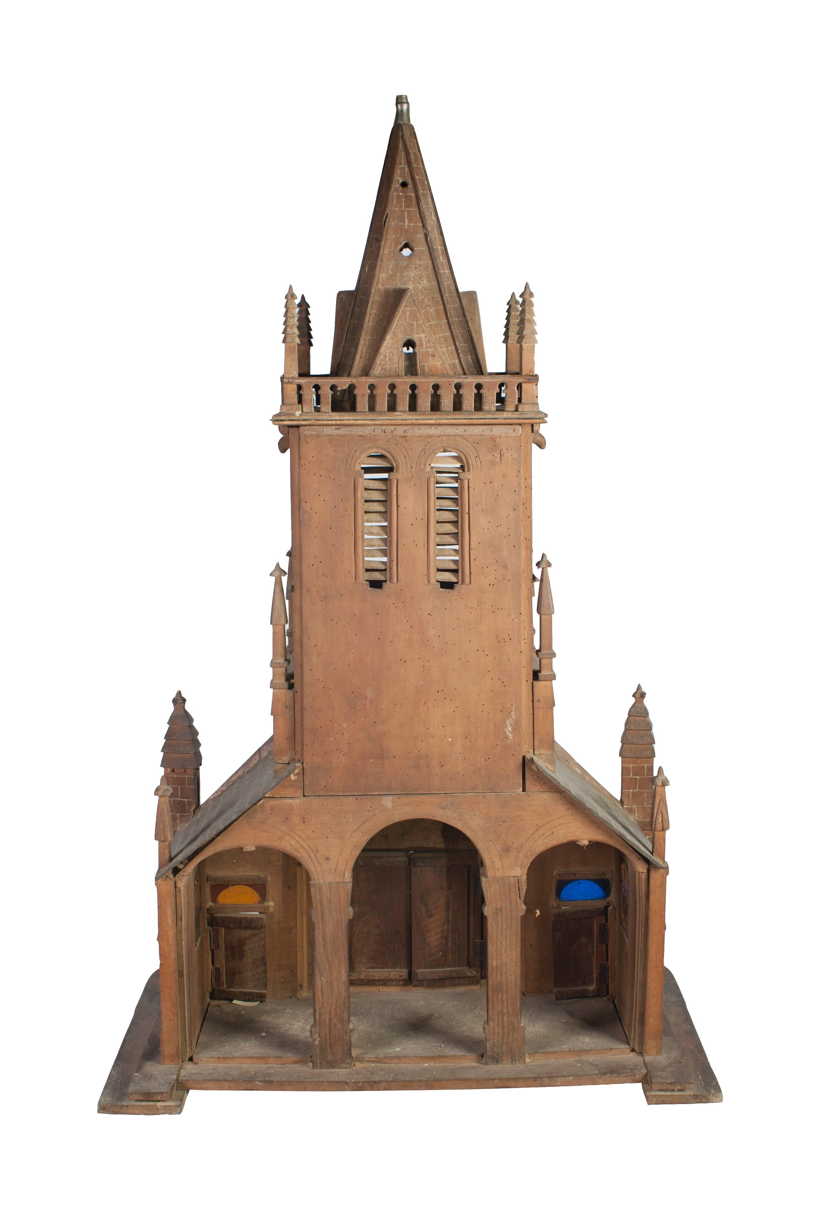 Wood Painted Miniature Normandy Church For Sale