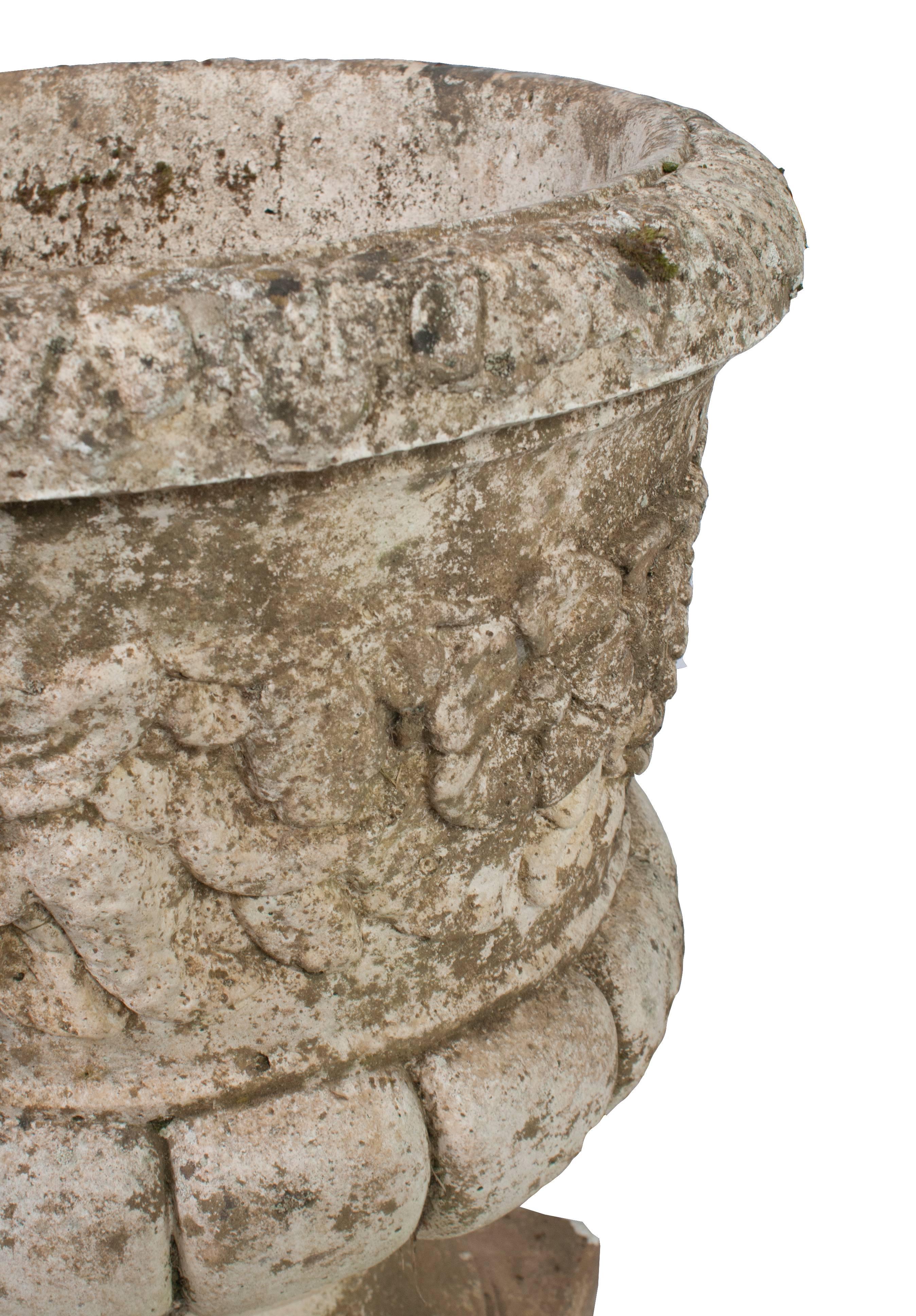 French Cement Jardinière with Flower Decoration For Sale